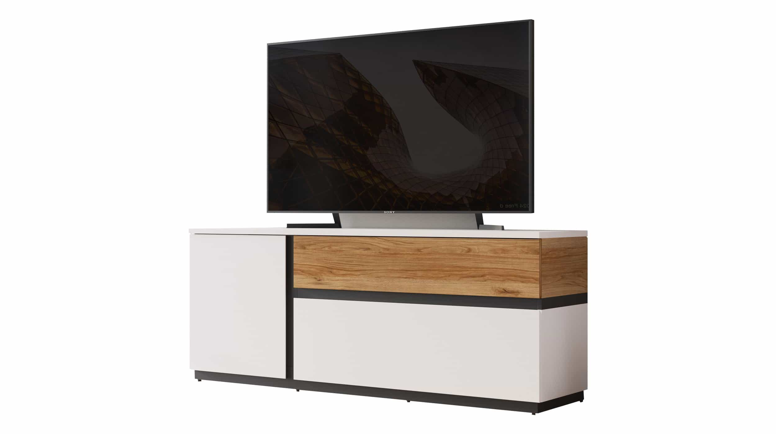 TV - Lowboard alpinweiß Catania Eiche 160 cm - NOVENA TV - Lowboard alpinweiß Catania Eiche 160 cm - NOVENA