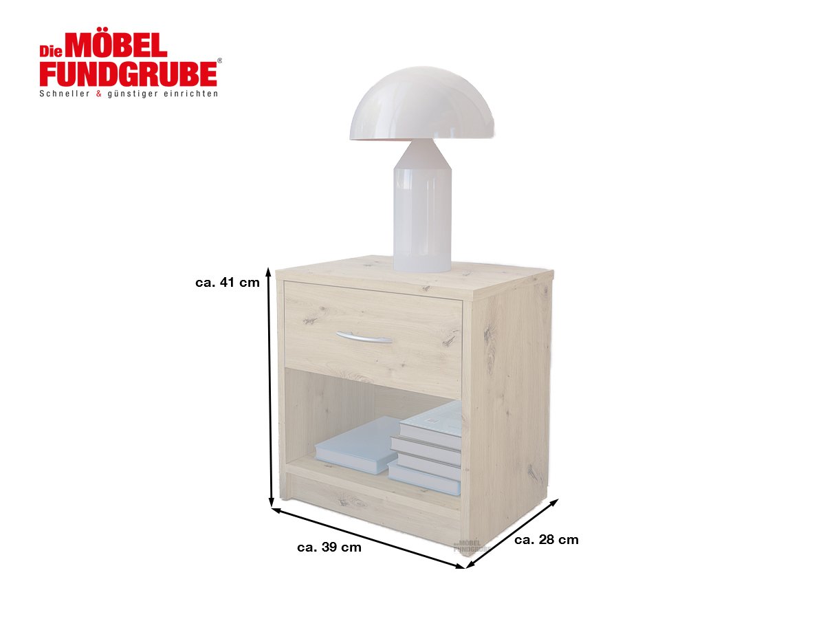 Nachttisch Artisan Eiche 39 cm x 28 cm 1 offenes Fach - PEPE