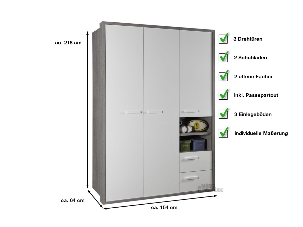 Kleiderschrank Betonoptik - weiß 154 cm - MIPIACE
