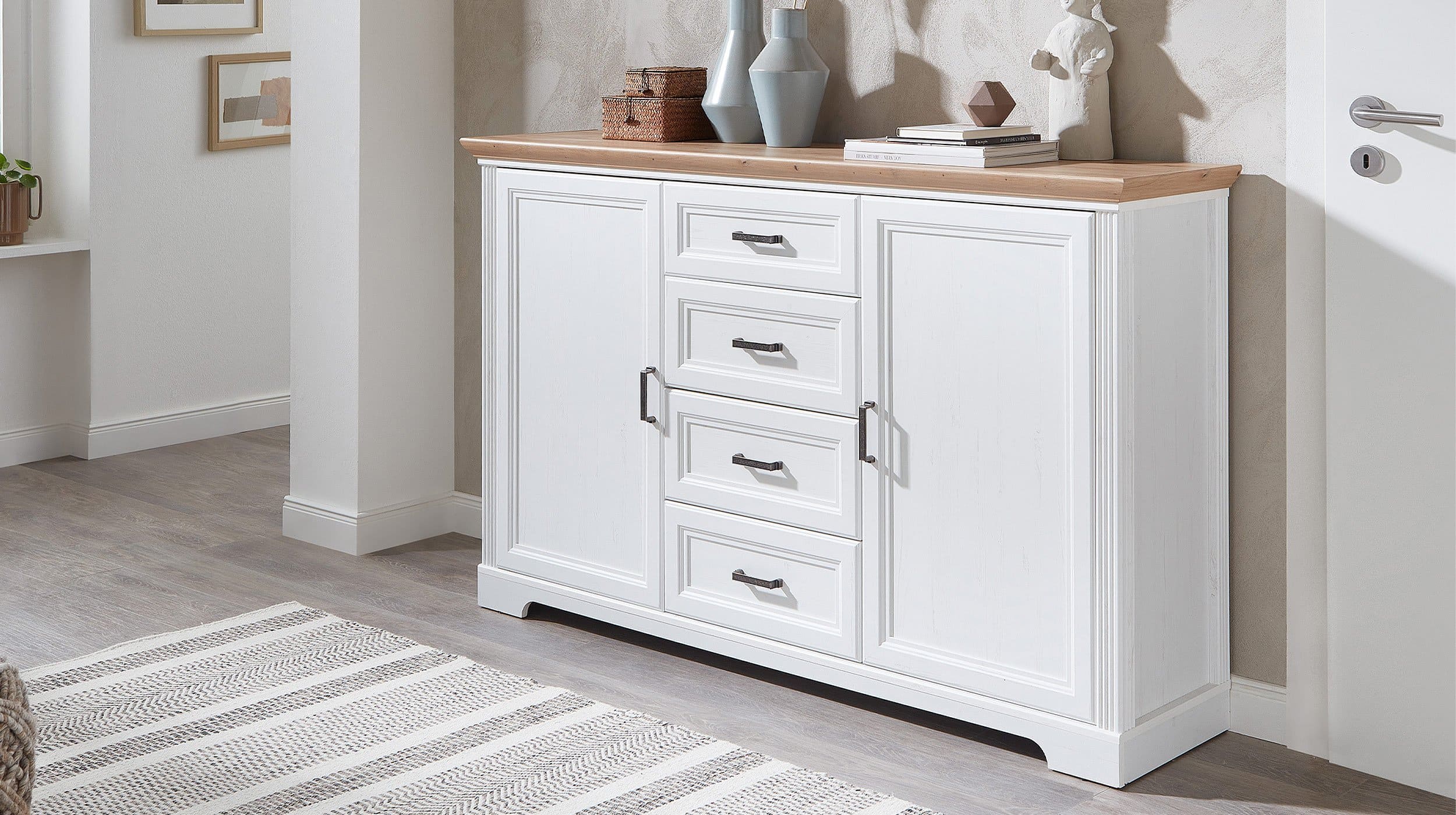 Kommode Pinie weiß - Artisan Eiche - 165 cm - 2-türig - JASMIN