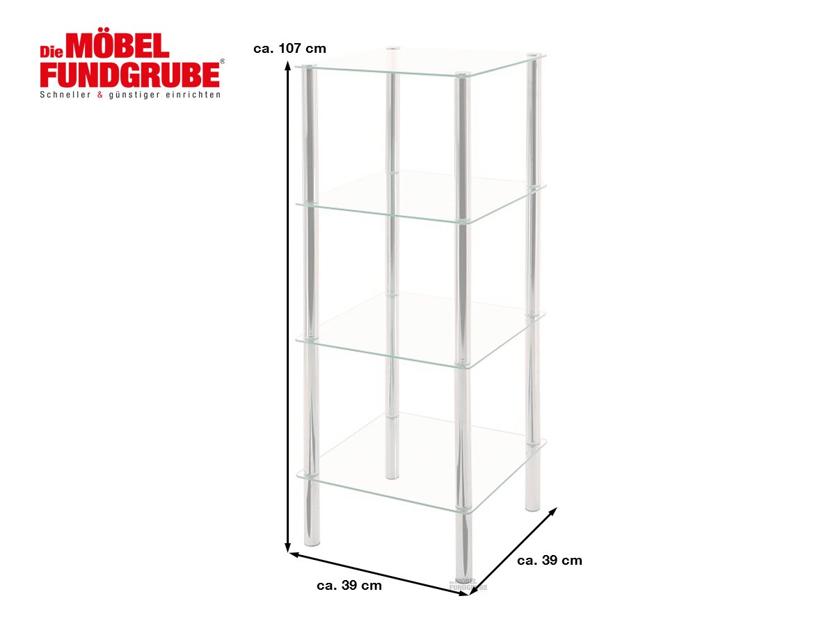 Beistelltisch chrom - Glas quadratisch 39x107x39 cm - EMDEN