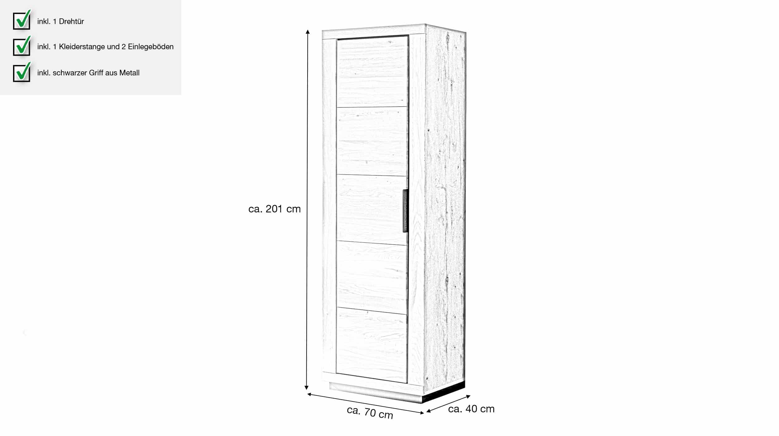 Garderobenschrank Wildeiche teilmassiv geölt - 80 cm - GRENO