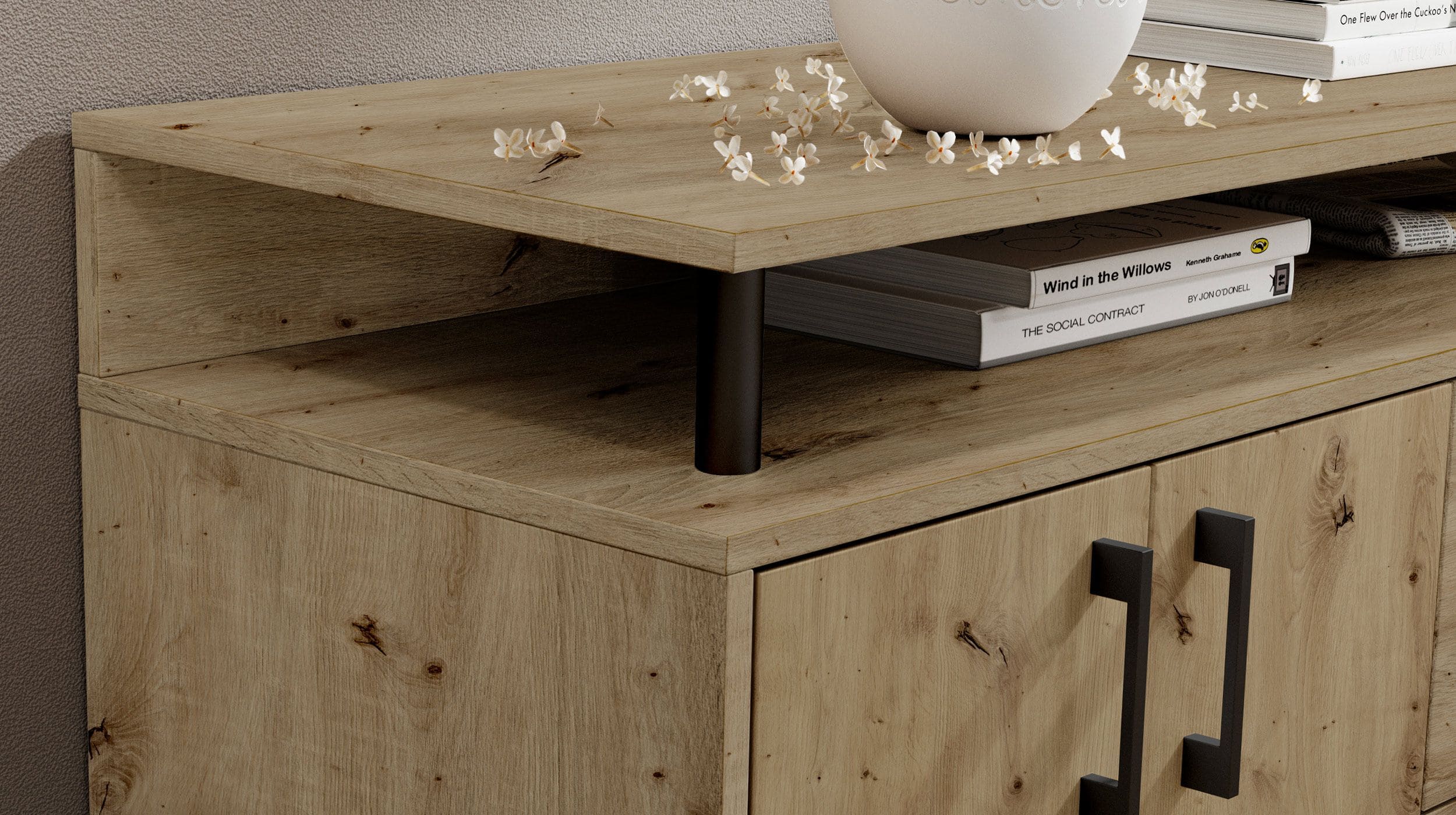 Highboard 4 Türen 3 Schubladen Artisan Eiche 139 cm - DRIFT
