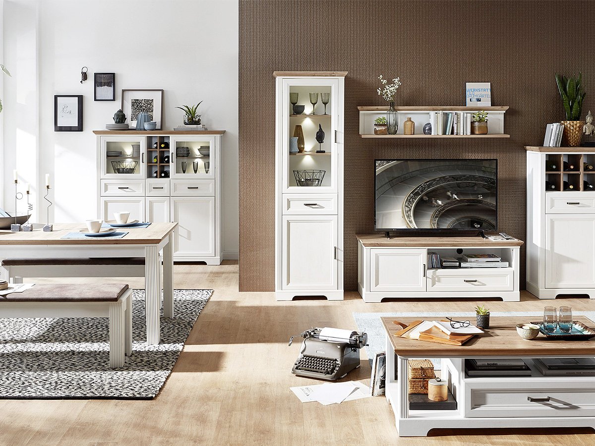 Highboard Pinie weiß - Artisan Eiche 150 cm - JASMIN
