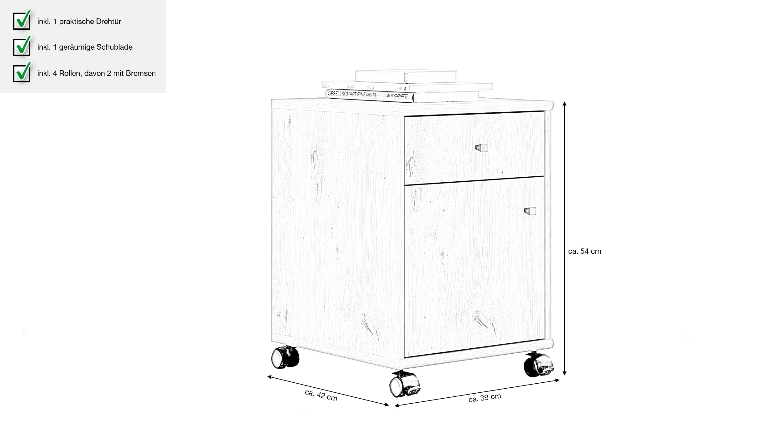 Rollcontainer Artisan Eiche 39 x 54 cm - TEMPRA
