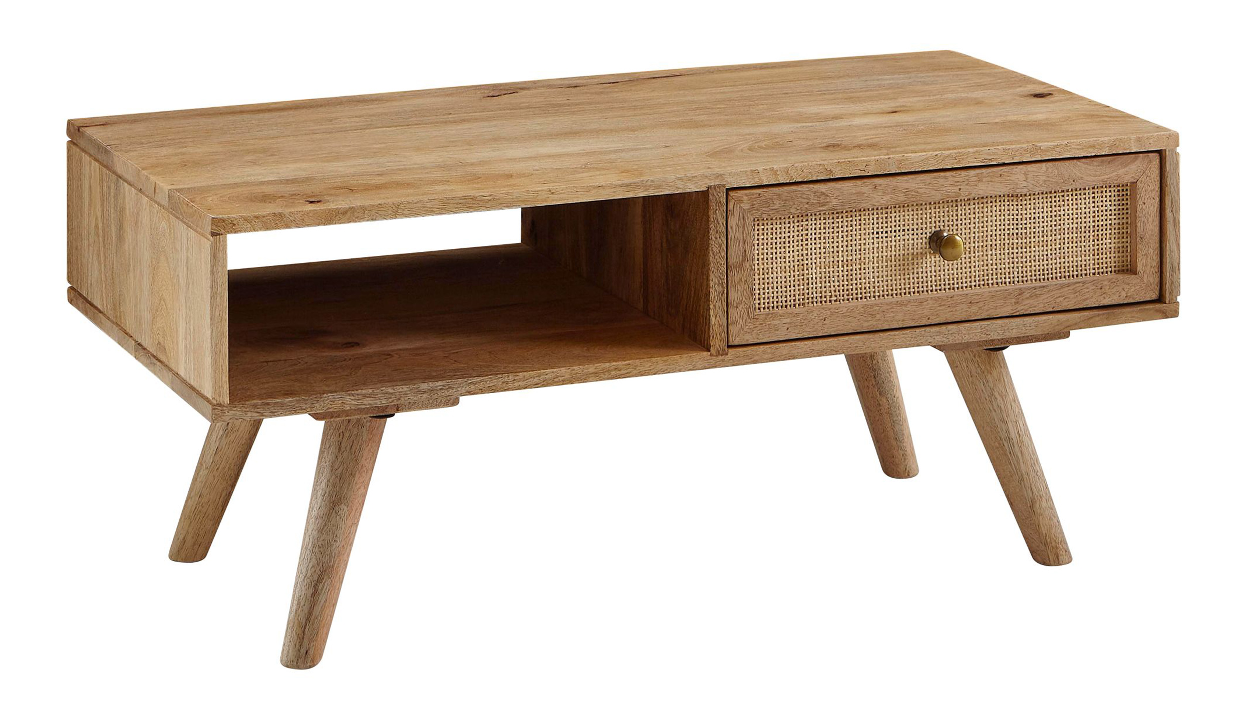 Couchtisch mit Schublade Mango massiv - Rattan 90 x 40 cm - RIKARD Couchtisch mit Schublade Mango massiv - Rattan 90 x 40 cm - RIKARD