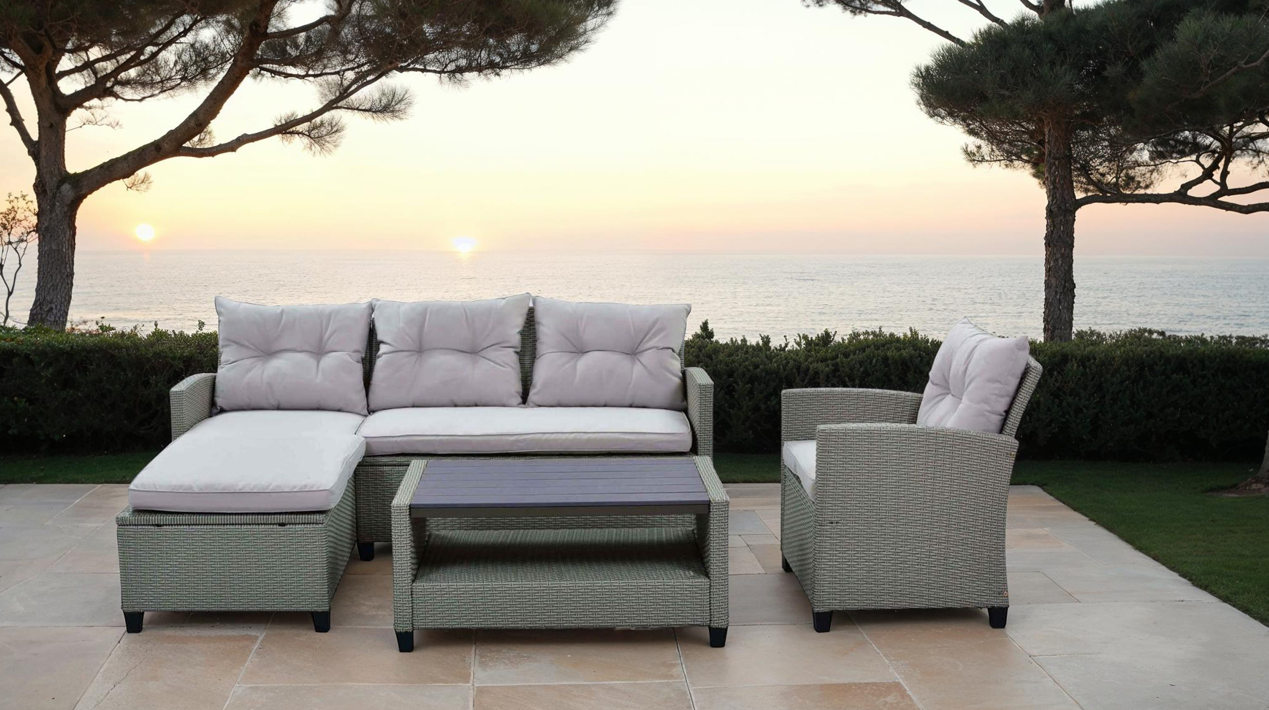 Gartenmöbel Set 3-teilig Gartentisch 92 x 56 cm - CHILL Gartenmöbel Set 3-teilig Gartentisch 92 x 56 cm - CHILL