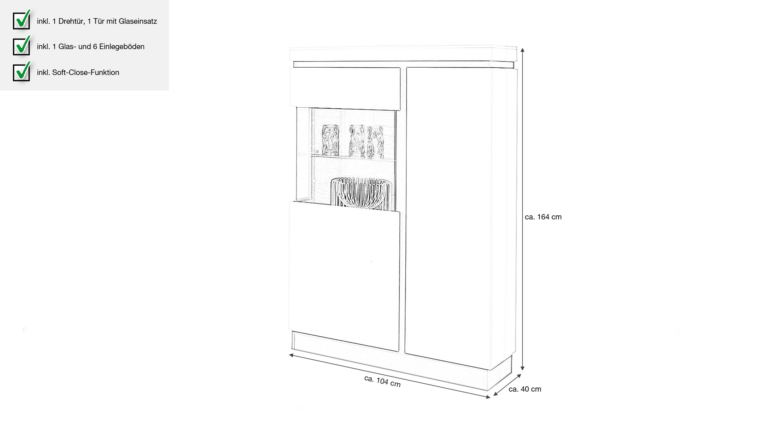Vitrine alpinweiß - anthrazit 164 cm - CAMPANIA