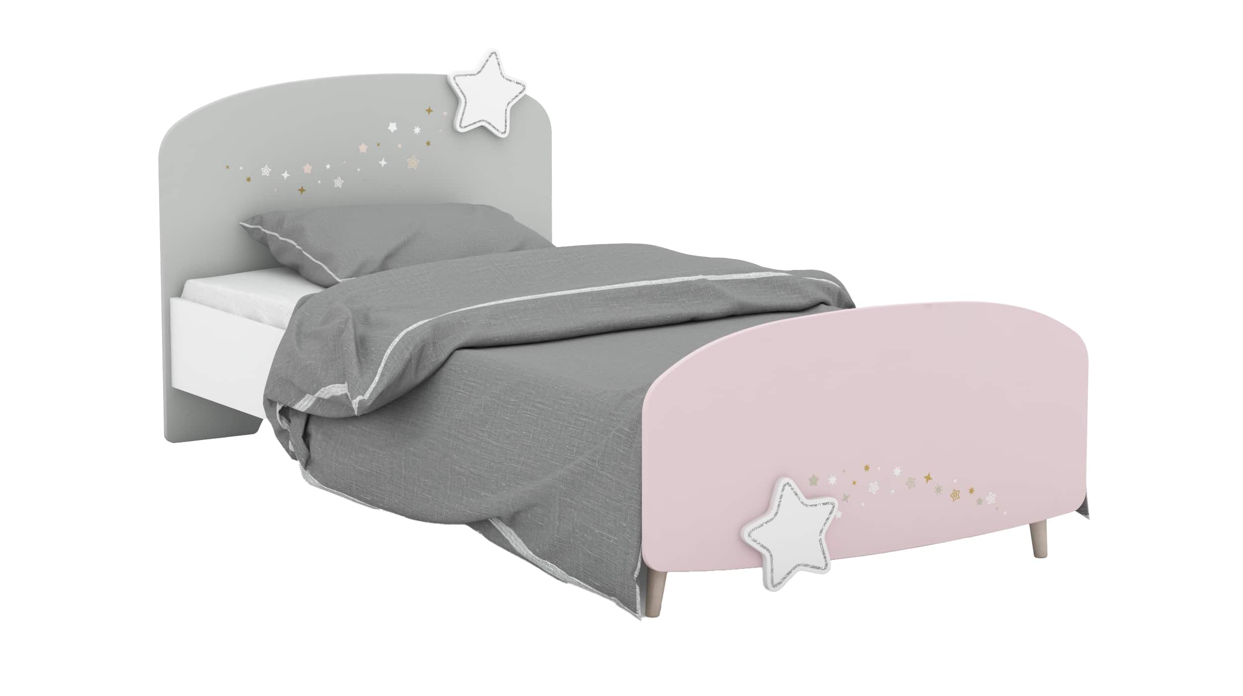 Kinderbett 90 x 200 cm weiß - ETOILES Jugendbett 90 x 200 cm weiß grau rosa - ETOILE
