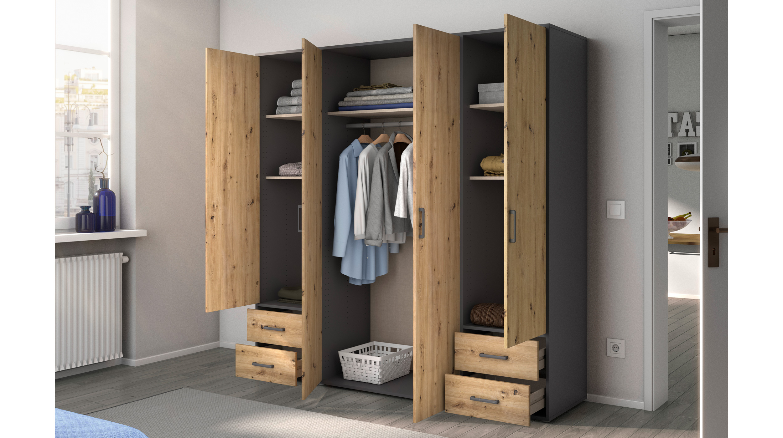 Kleiderschrank 187 cm Artisan Eiche - grau - VOYAGER