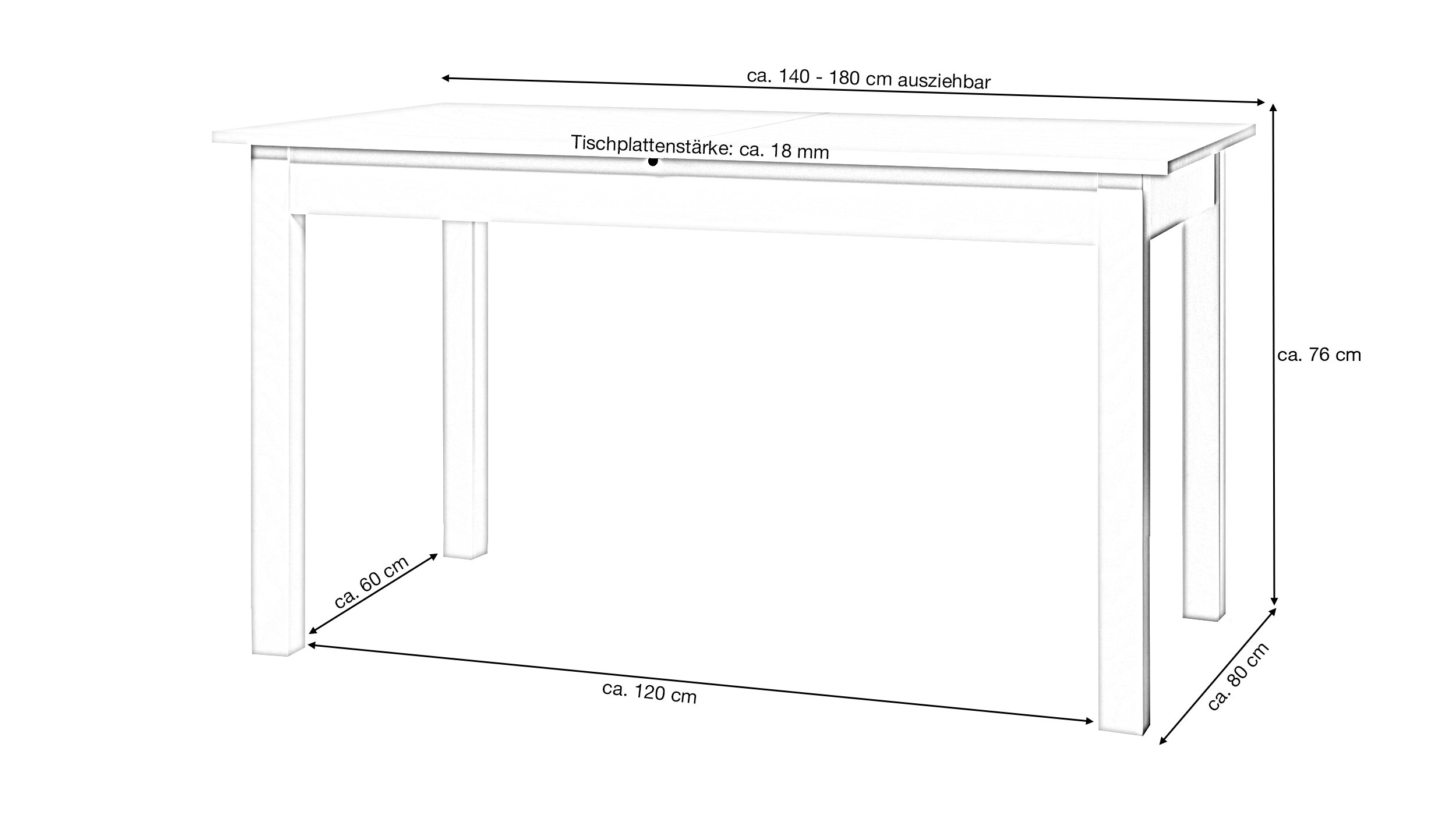 Esstisch 140 - 180 cm ausziehbar weiß - COBURG