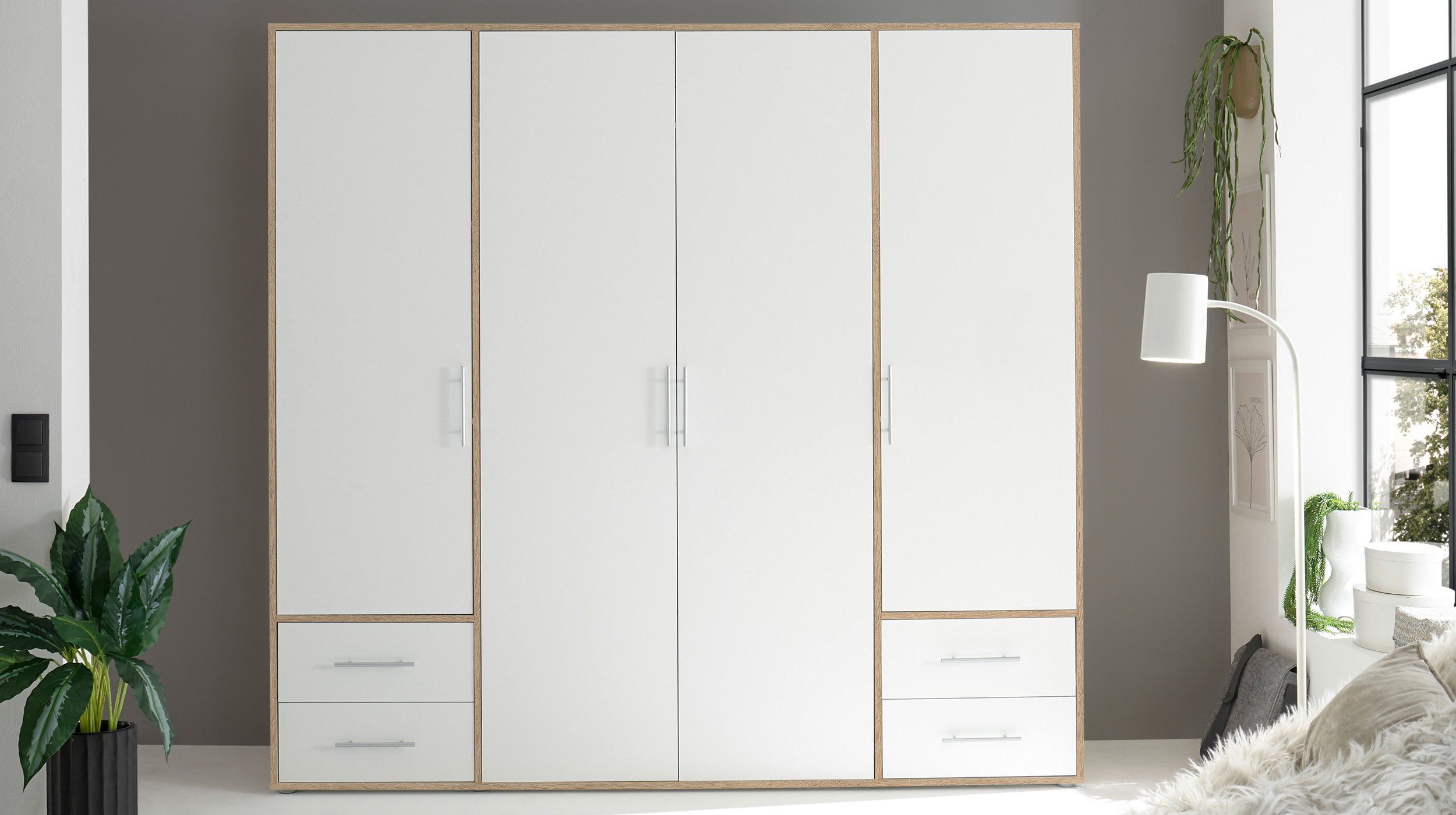 Kleiderschrank weiß - Sonoma Eiche - 206 cm - VALBORG