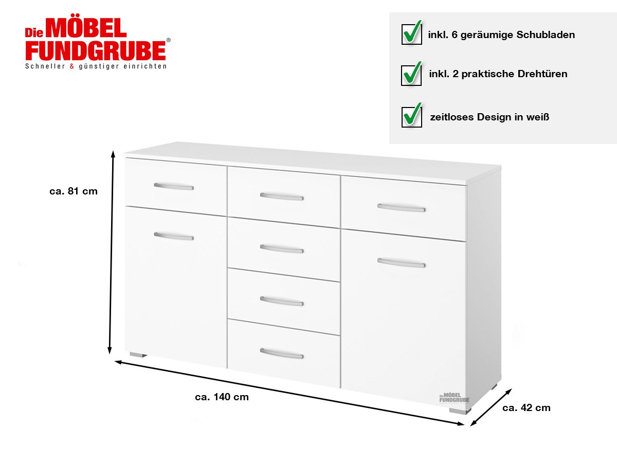 Kommode 2-türig weiß 140 cm - ADITIO