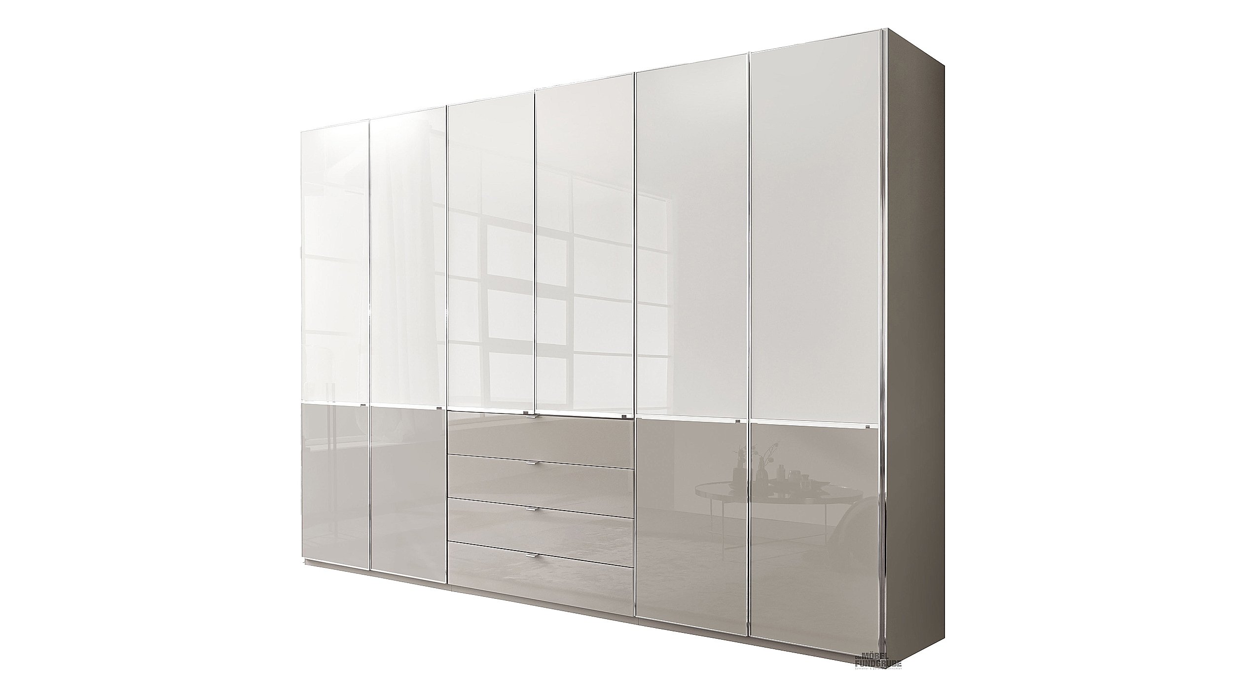 Kleiderschrank mit Glasfront 300 cm - weiß - SHANGHAI 2 Kleiderschrank Glasfront 300 cm Alpinweiß - SHANGHAI 2