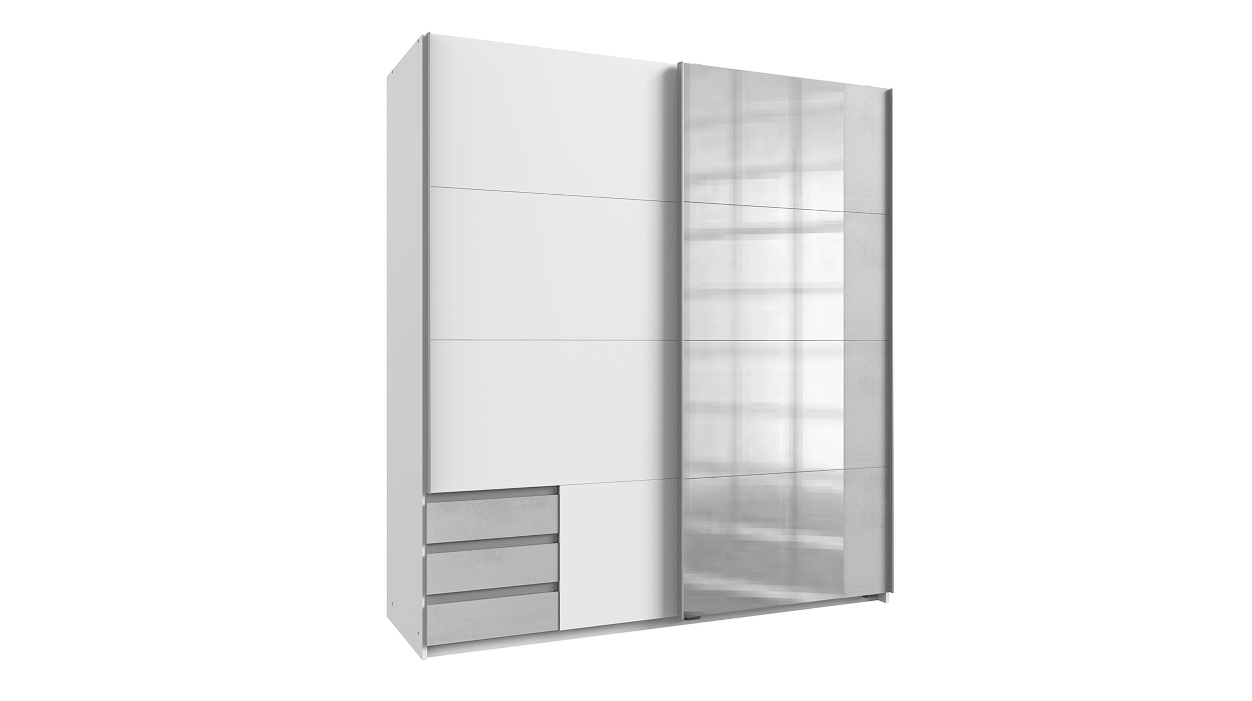 Schwebetürenschrank mit Spiegel weiß - Betonoptik 180 cm - EMDEN Schwebetürenschrank mit Spiegel weiß - Betonoptik 180 cm - EMDEN