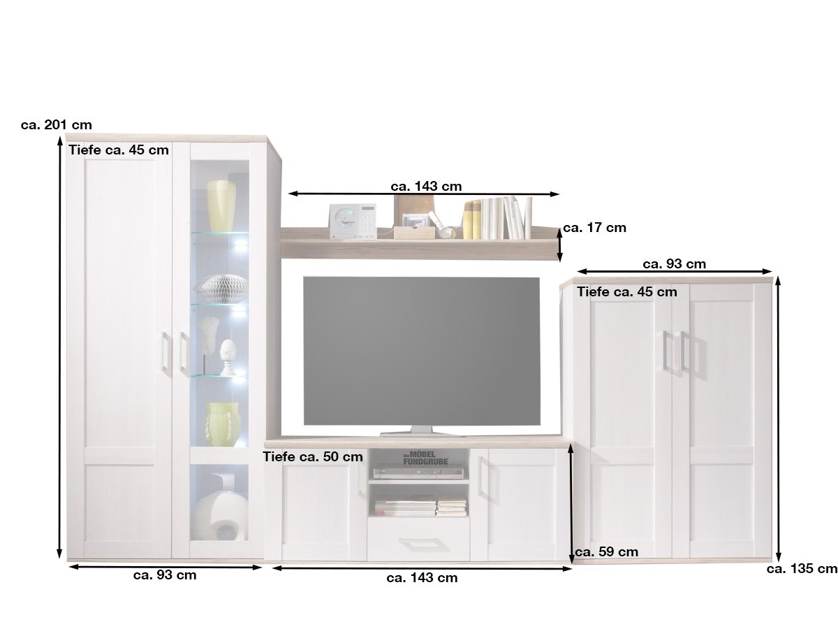 Wohnwand San Remo Eiche - 329 cm - ROMANCE