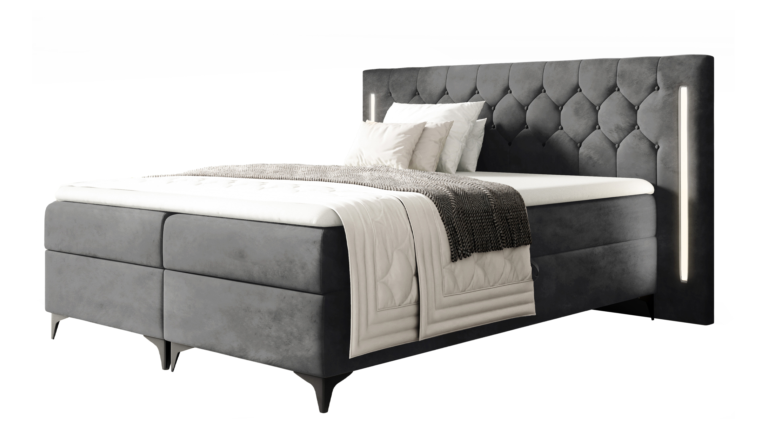 Boxbett 180 x 200 cm mit Bettkasten anthrazit Samt - CALIFORNIA Boxbett 180 x 200 cm mit Bettkasten Anthrazit Samt - CALIFORNIA
