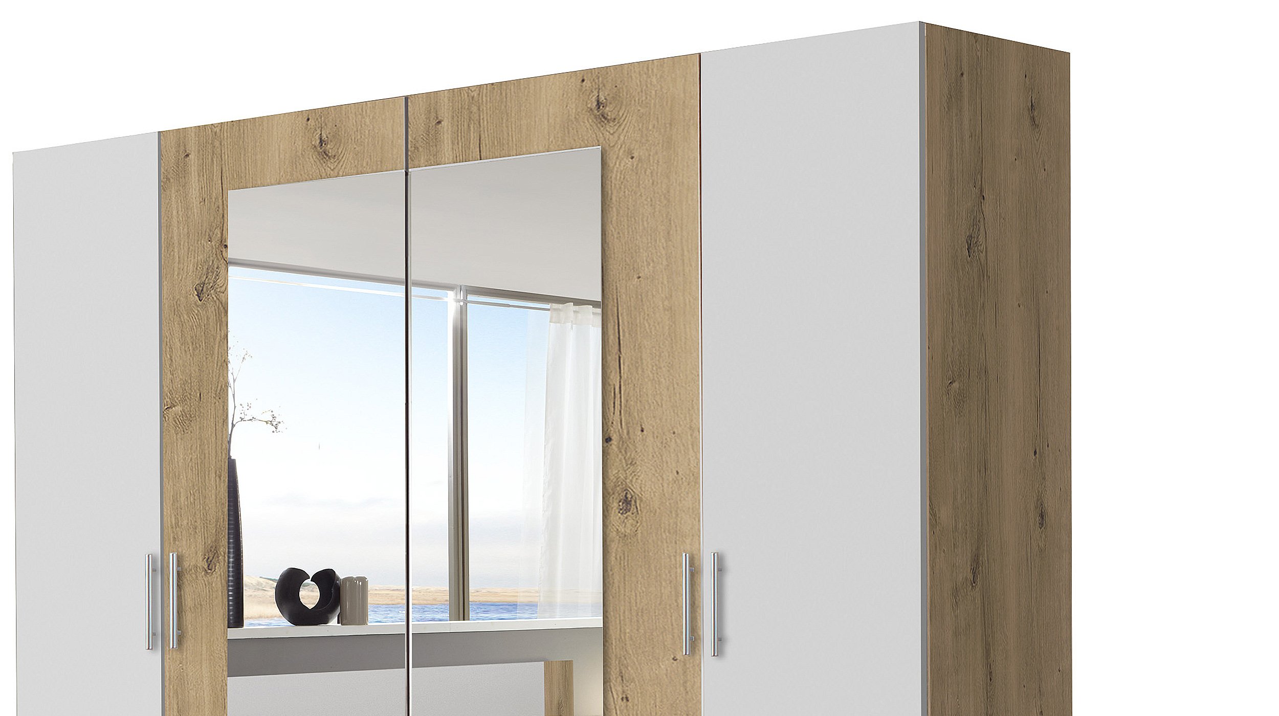Kleiderschrank 225 cm Plankeneiche - weiß - NORA
