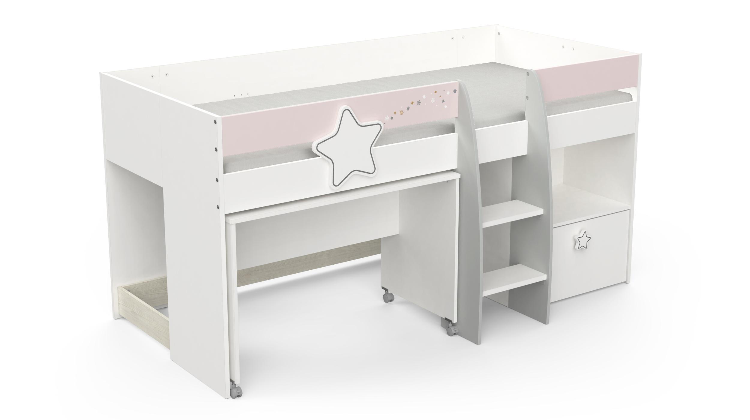 Hochbett 90 x 200 cm weiß - mit Schreibtisch - ETOILES