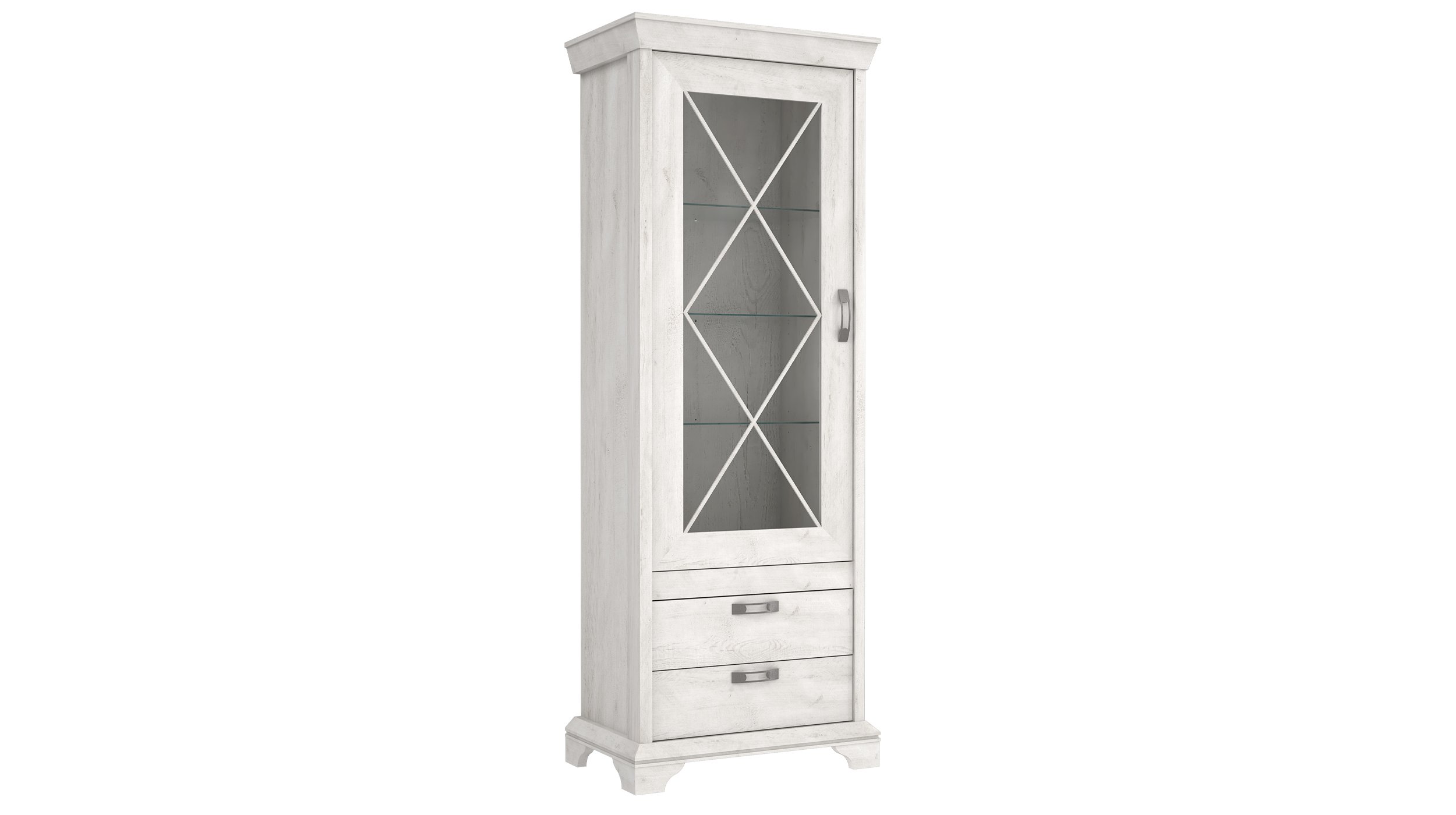 Vitrine mit Glastür Pinie weiß Breite 78 cm - KASHMIR Vitrine mit 1 Glastür Pinie weiß 210 cm - KASHMIR