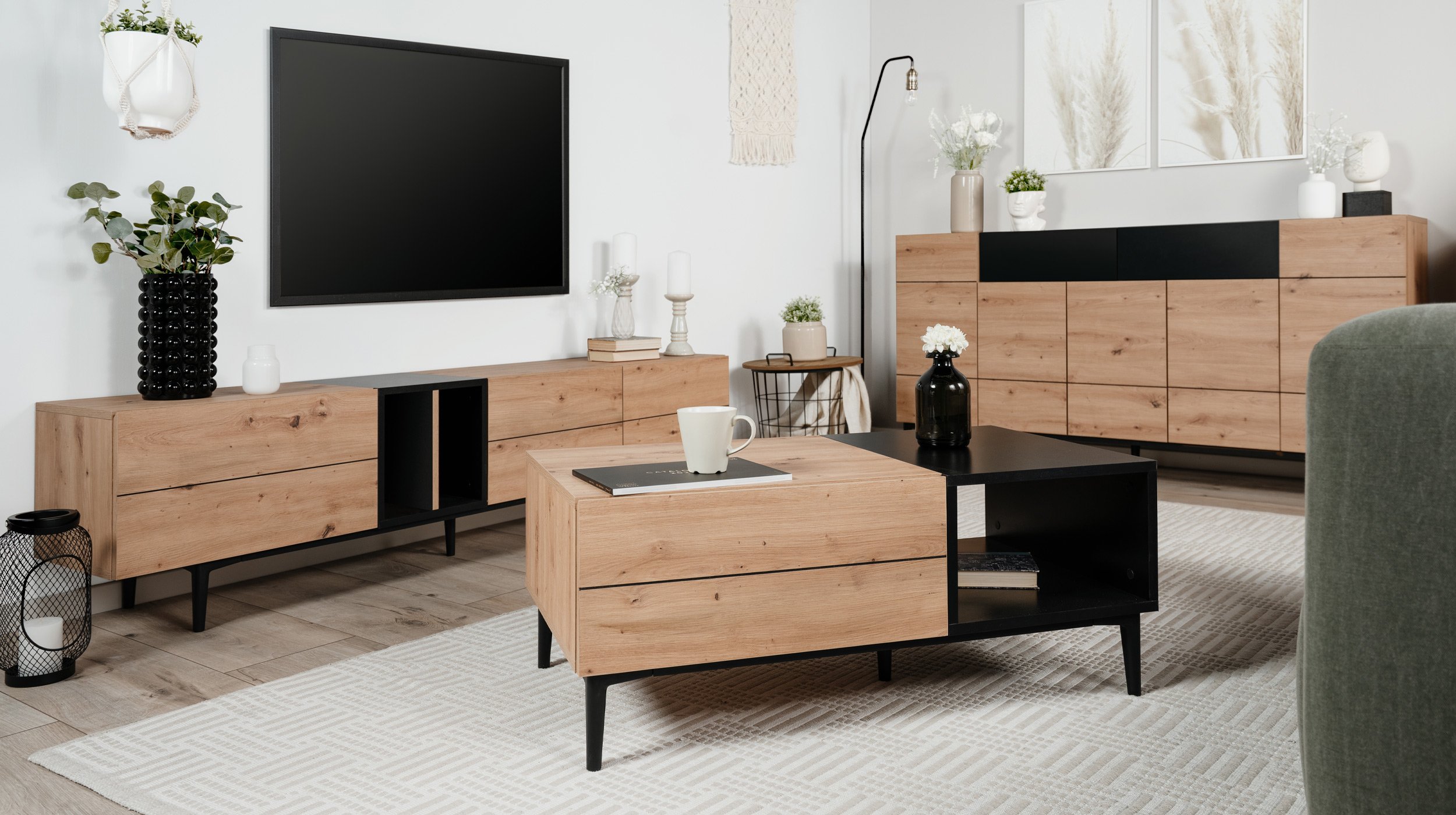 TV - Lowboard Artisan Eiche - schwarz 195 cm - NOLA