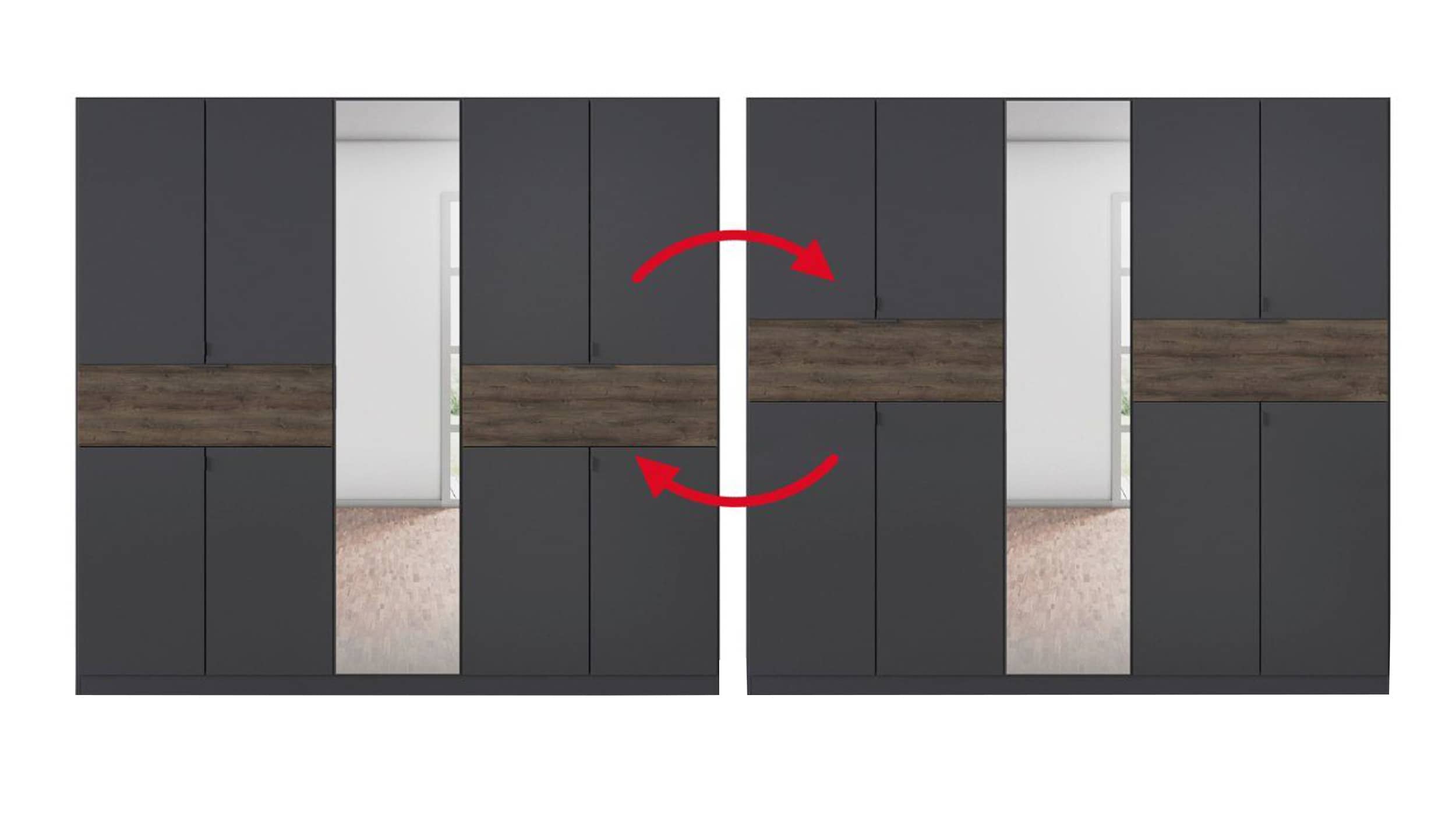 Kleiderschrank Spiegel 271 cm grau-metallic - Eiche - TICAO