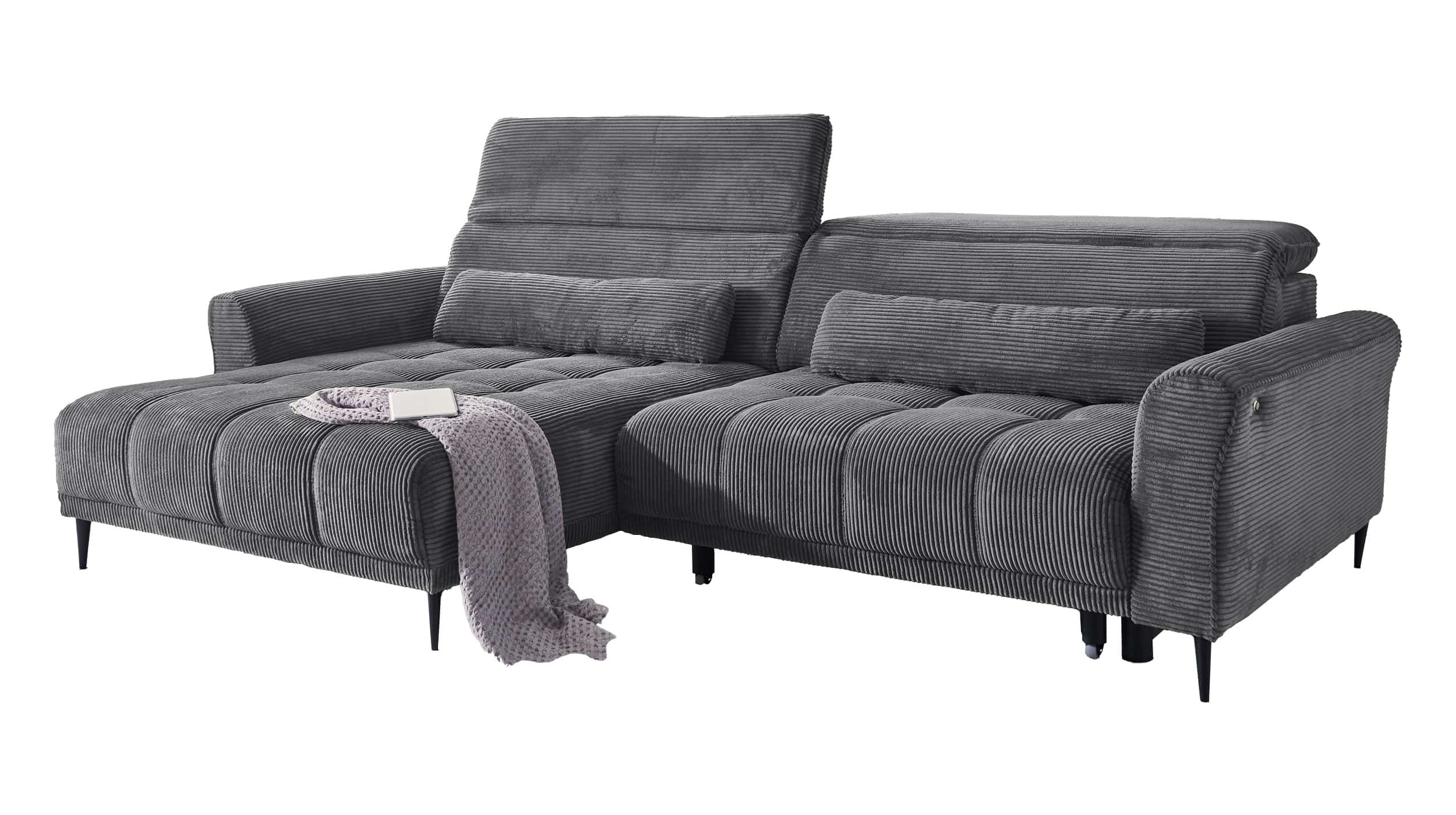 Ecksofa Cord grau - Sitztiefenverstellung - 277 cm - LOGAN Ecksofa Cordbezug grau 277 x 179 cm - LOGAN