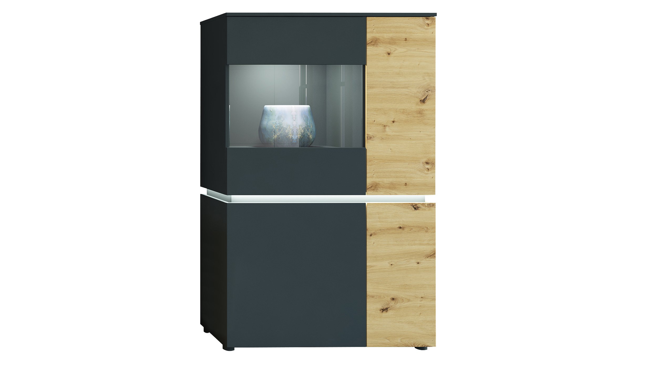 Vitrine mit Beleuchtung Artisan Eiche - grau B 90 x H 146 cm - LUCI Vitrine Artisan Eiche - grau 146 cm mit Beleuchtung - LUCI