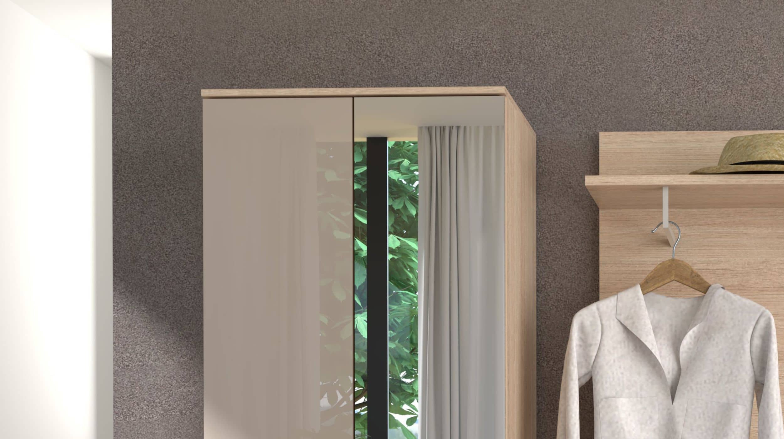Garderoben-Set beige Glasfront Eiche 255 x 196 cm - SANTORIN