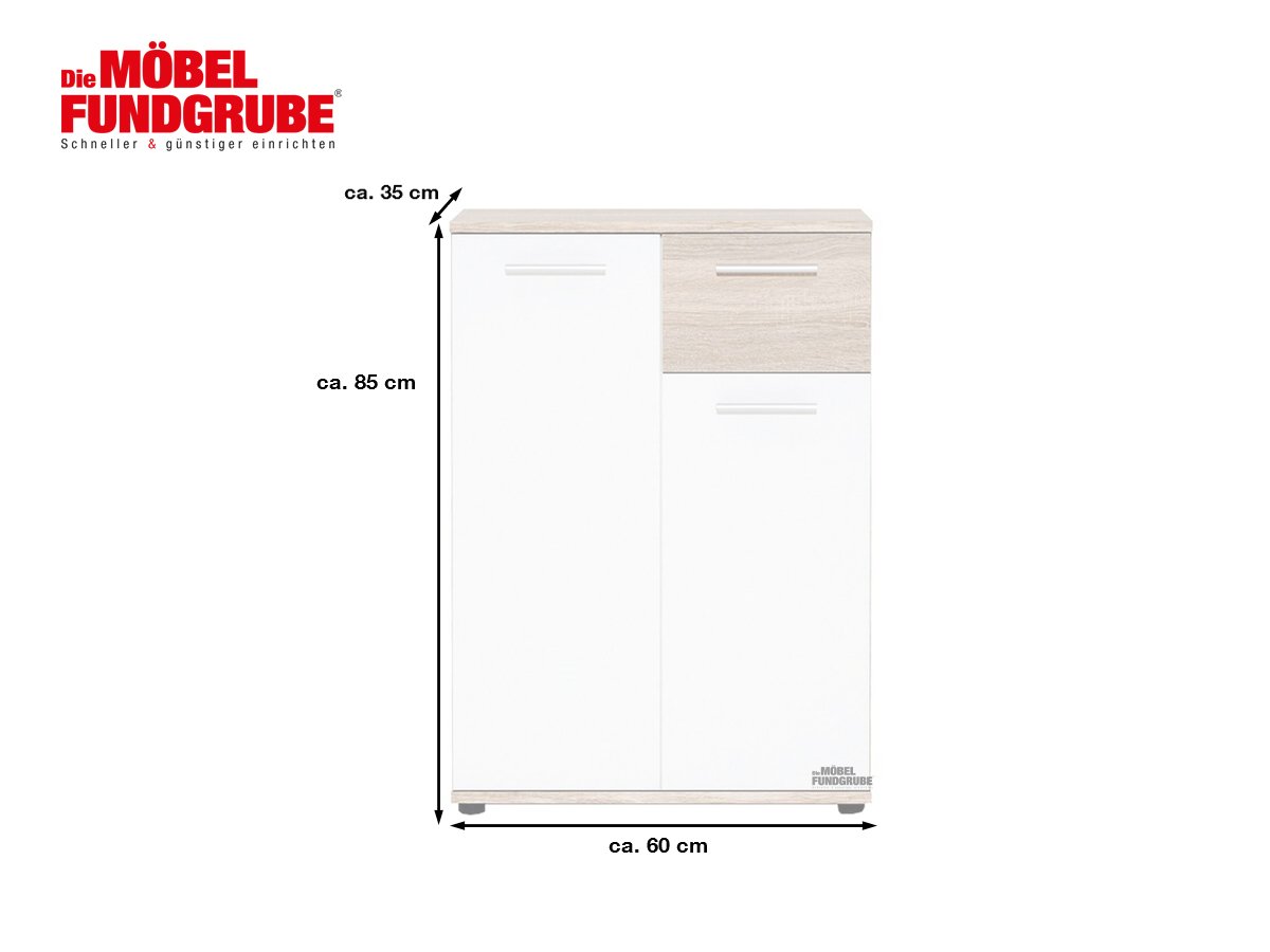 Kommode Sonoma Eiche - weiß 60 cm - JACKY