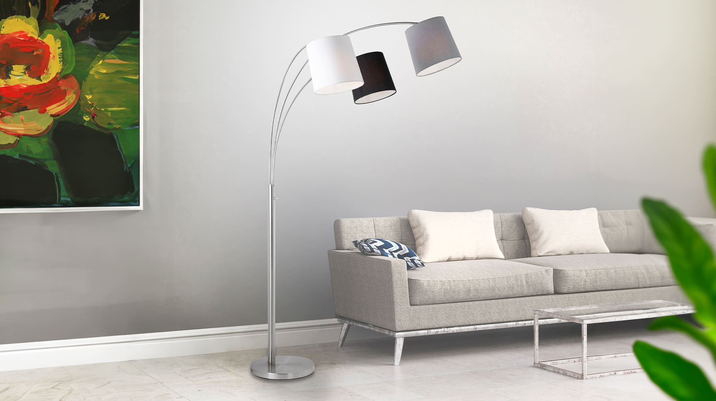Stehlampe stahlfarben ca. 190 cm 3-Flammig - MELVIN