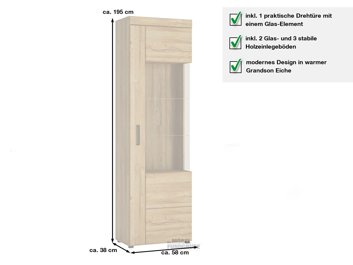 Vitrine Grandson Eiche 58 cm 1-türig - CORTINA
