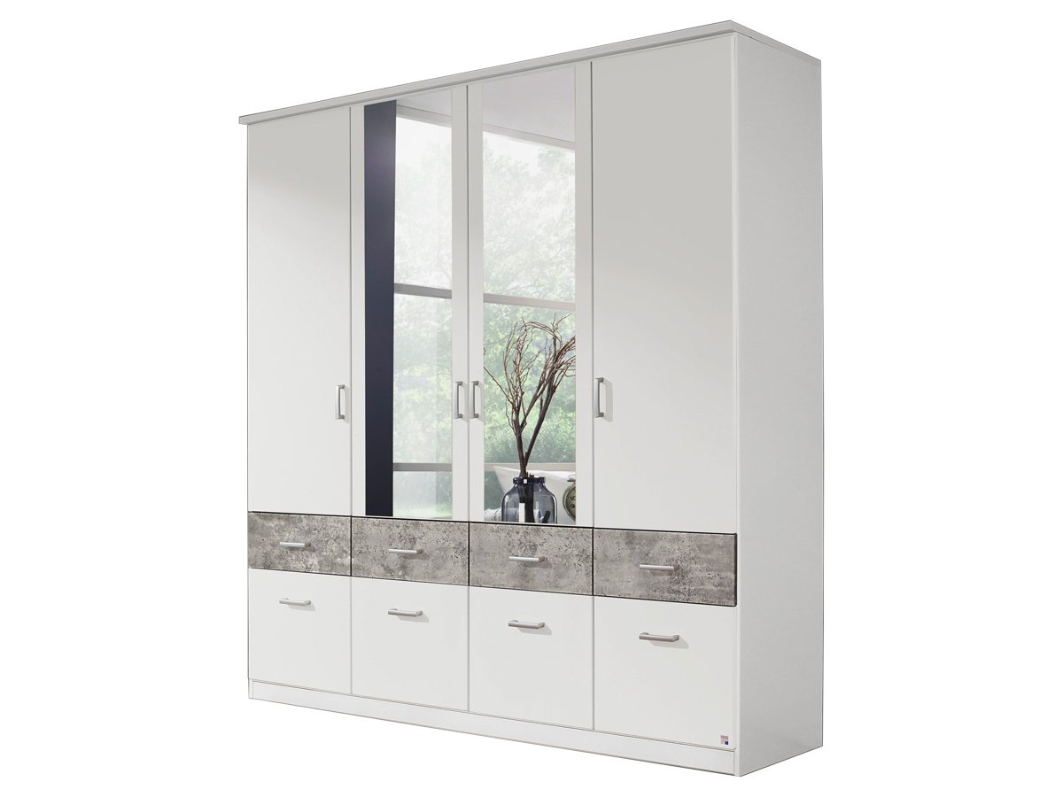 Kleiderschrank Spiegel - 181 cm - weiß - betonoptik - rauch - BREMEN-EXTRA Kleiderschrank Spiegel 181 cm Betonoptik - BREMEN-EXTRA