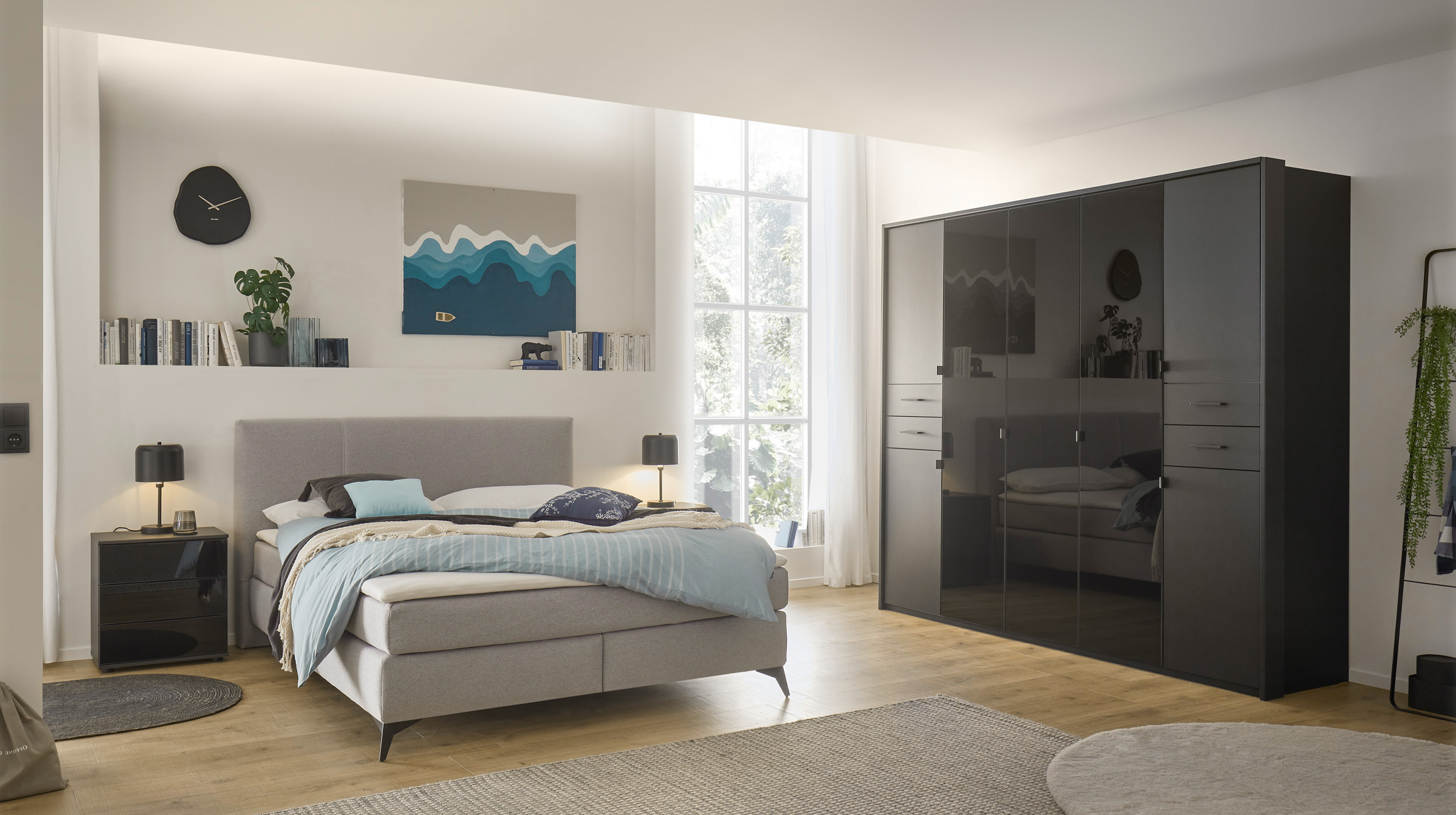 Kleiderschrank graphit Glas schwarz 225 cm - HENDRIK
