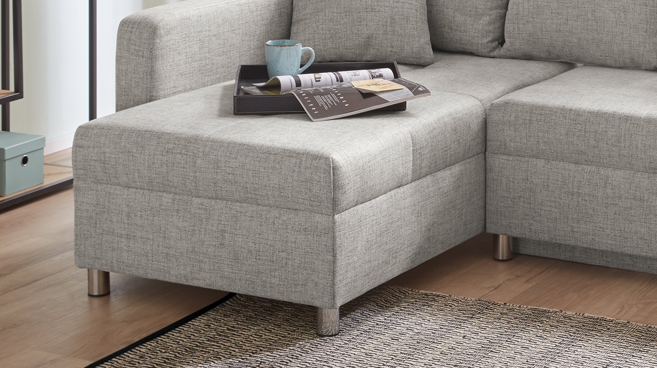 Ecksofa mit Schlaffunktion grau Bettkasten 228 cm - KAPPELN