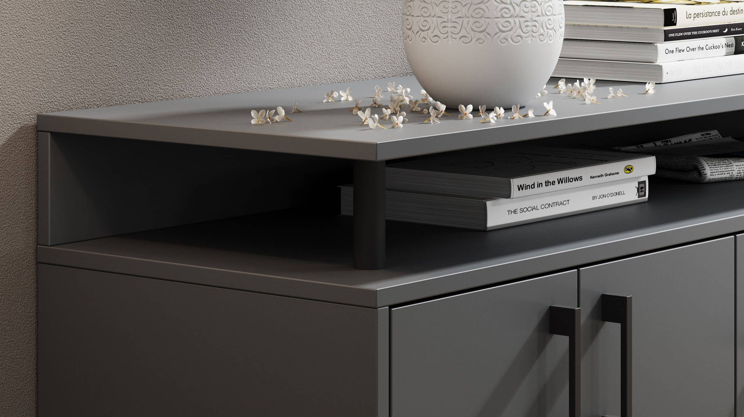 Highboard 4 Türen 3 Schubladen Anthrazit 139 cm - DRIFT