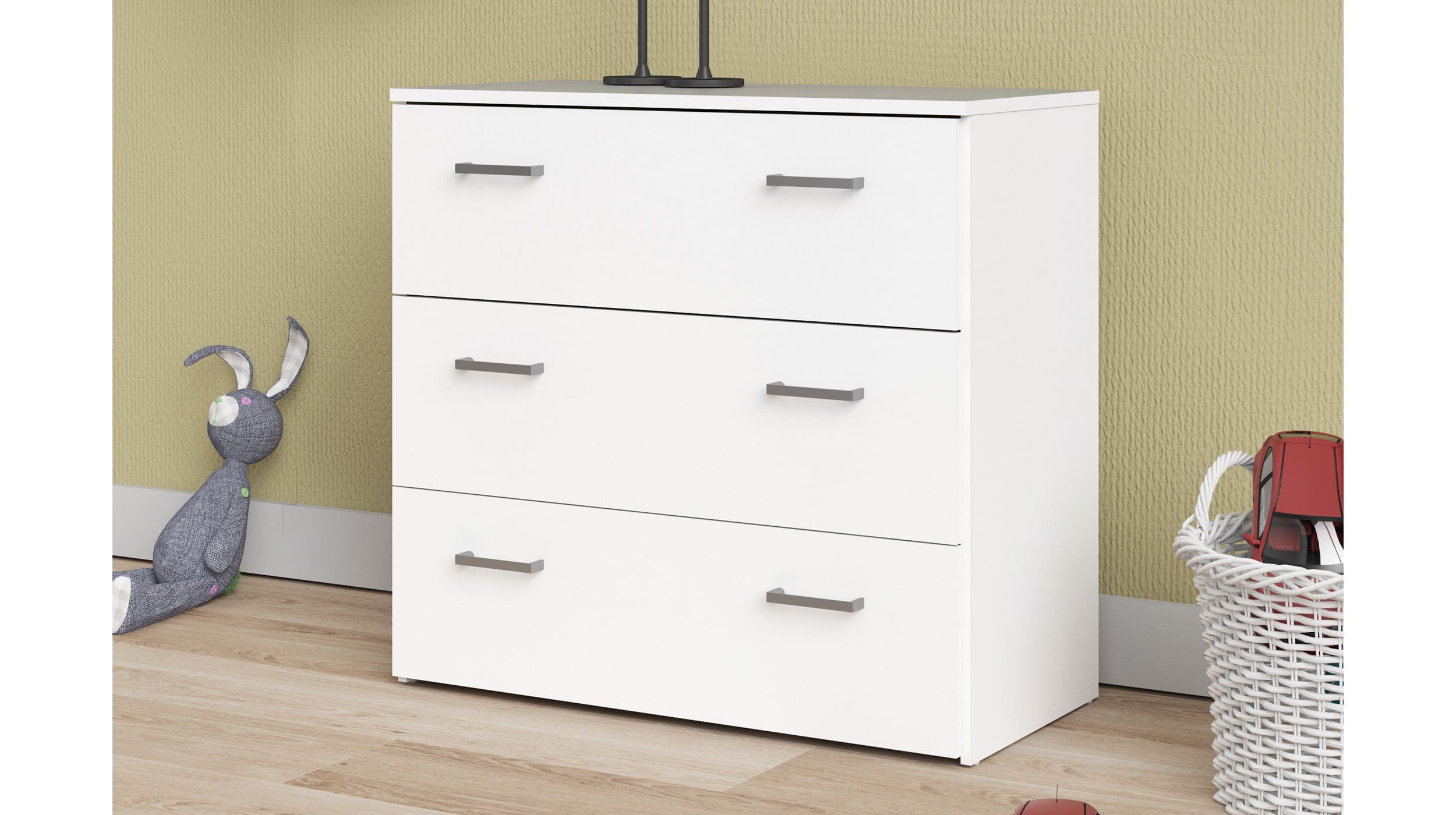 Kommode mit 3 Schubladen weiss 74 x 70 cm - SPACE