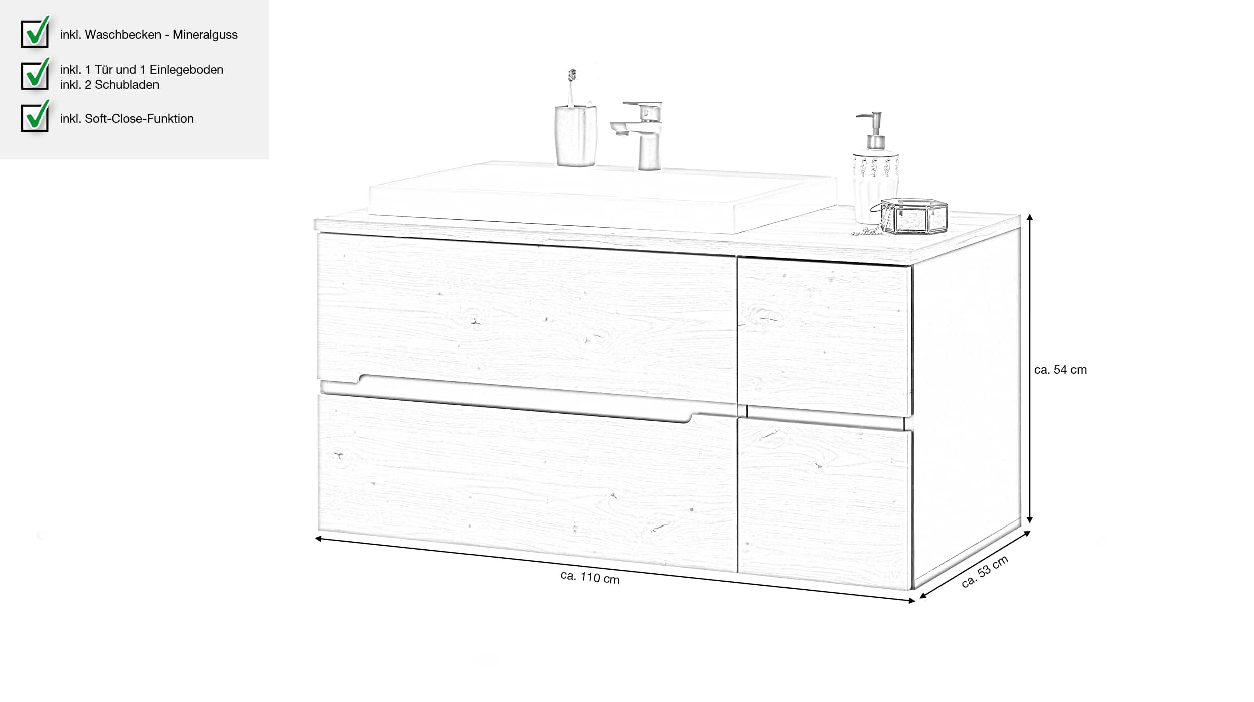 Waschbeckenunterschrank mit Becken Eiche - grau - MEMPHIS