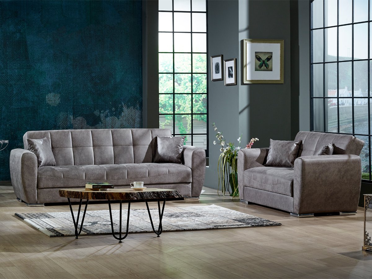 Schlafsofa grau mit Bettkasten -  229 cm - OSMA