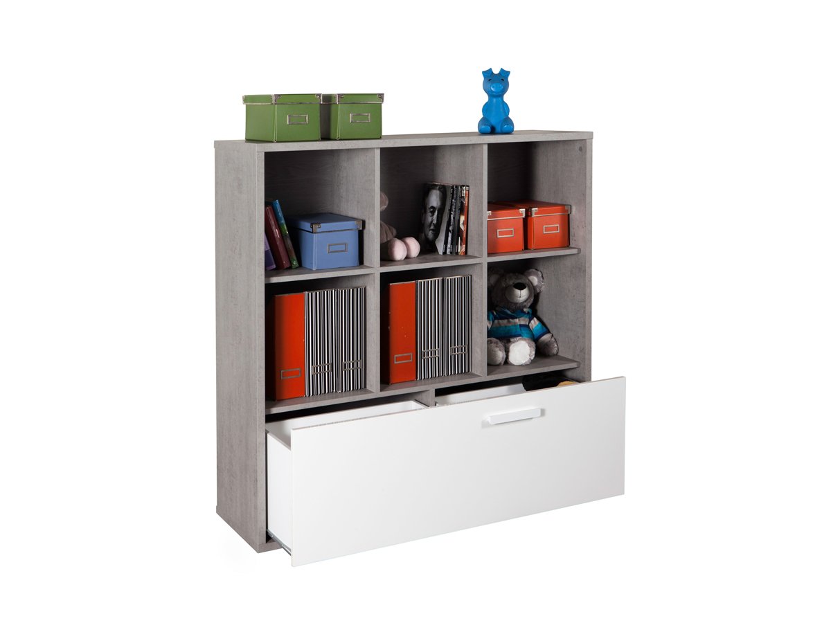 Bücherregal Standregal Betonoptik - weiß 120 x 121 cm - 1 Schublade - MIPIACE Bücherregal Standregal Betonoptik - weiß 120 x 121 cm - 1 Schublade - MIPIACE