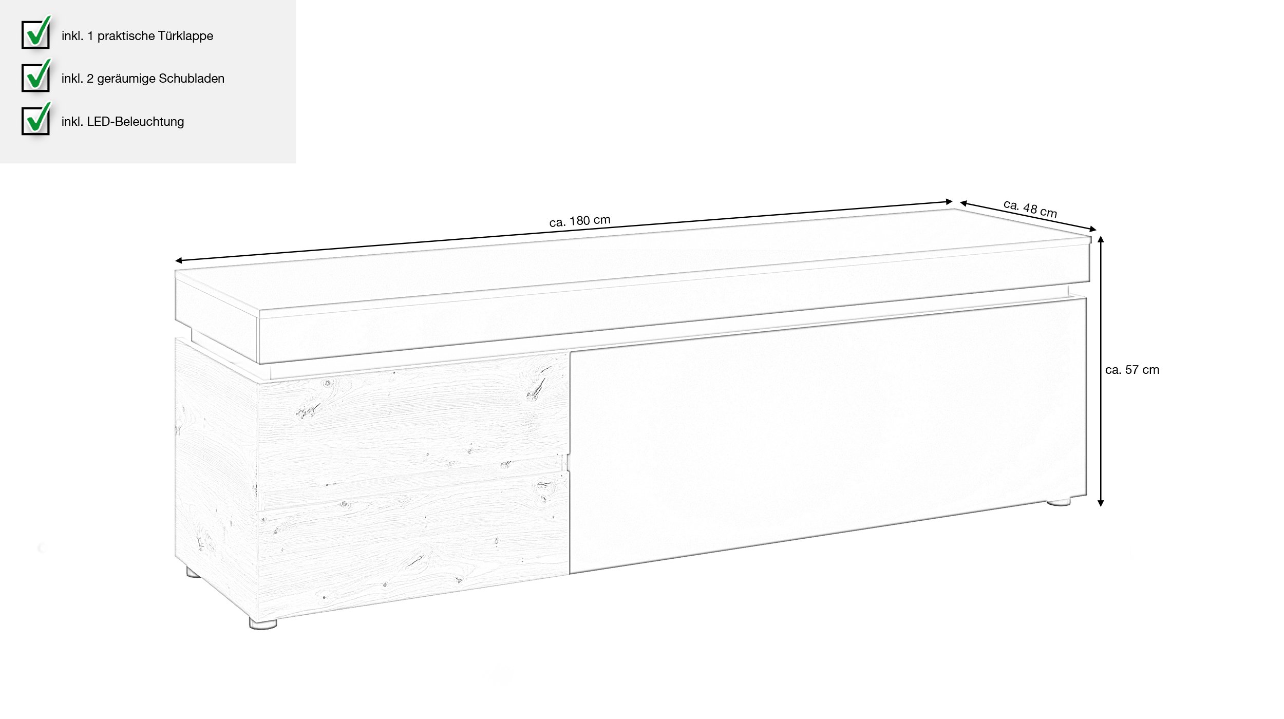TV - Lowboard Artisan Eiche - grau 180 cm - LUCI