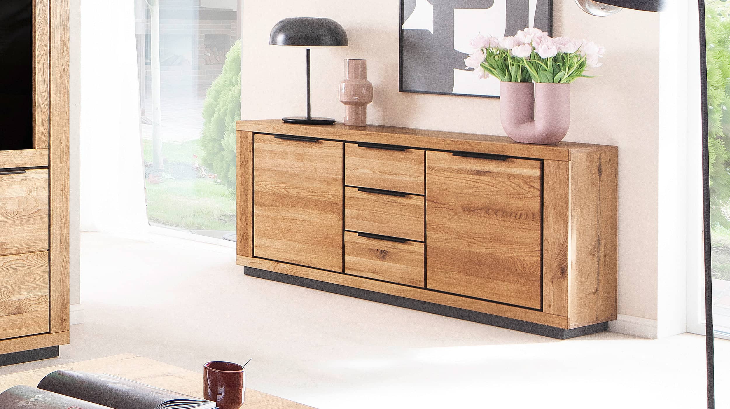 Sideboard mit 3 Schubladen Wildeiche geölt 163 cm - GRENO