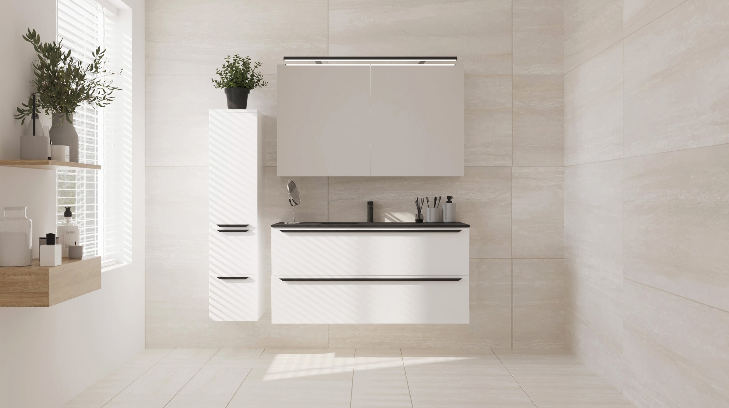 Badmöbel-Set weiß glanz - 3 Teile mit HS - Waschtisch 120 cm - FERNANDA Badmöbelset Spiegelschrank hochglanz weiß 120 cm Waschbecken - FERNANDA