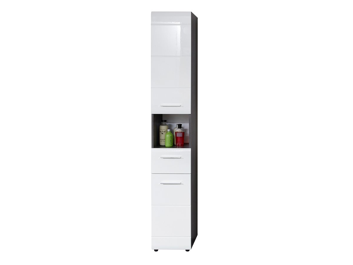 Bad Hochschrank Rauchsilber - weiß 2 Türen Breite 30 cm - LINE Bad Hochschrank Rauchsilber - weiß 2 Türen Breite 30 cm - LINE