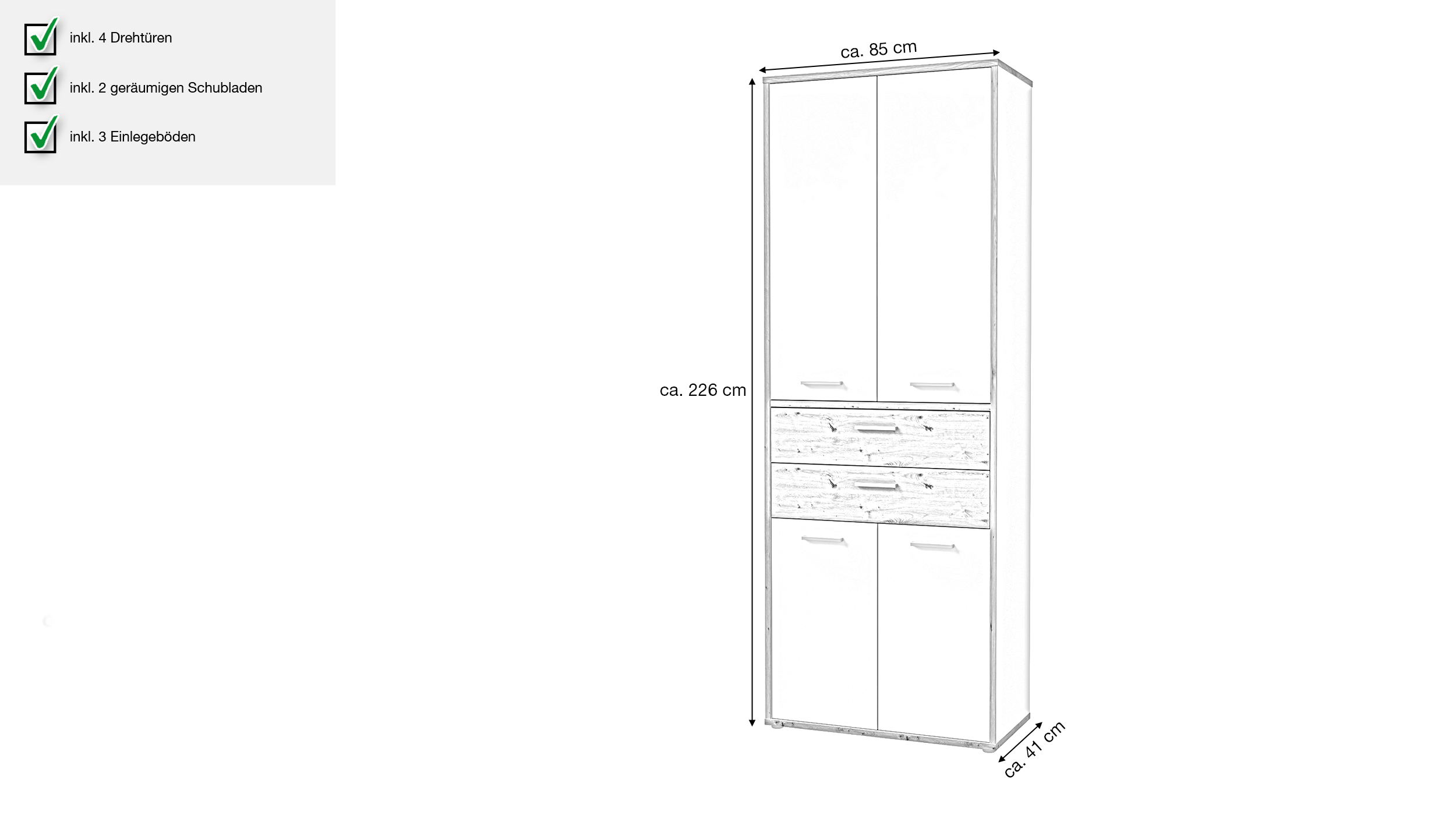 Mehrzweckschrank Artisan Eiche - weiß 85 x 226 cm - KEFLAVIK