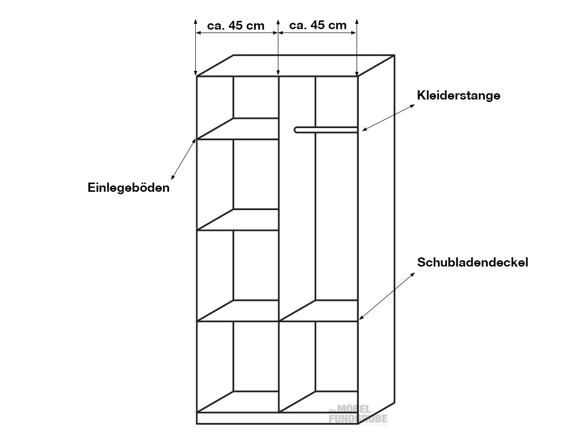 Kleiderschrank Sonoma Eiche 91 cm 2-türig - BOCHUM