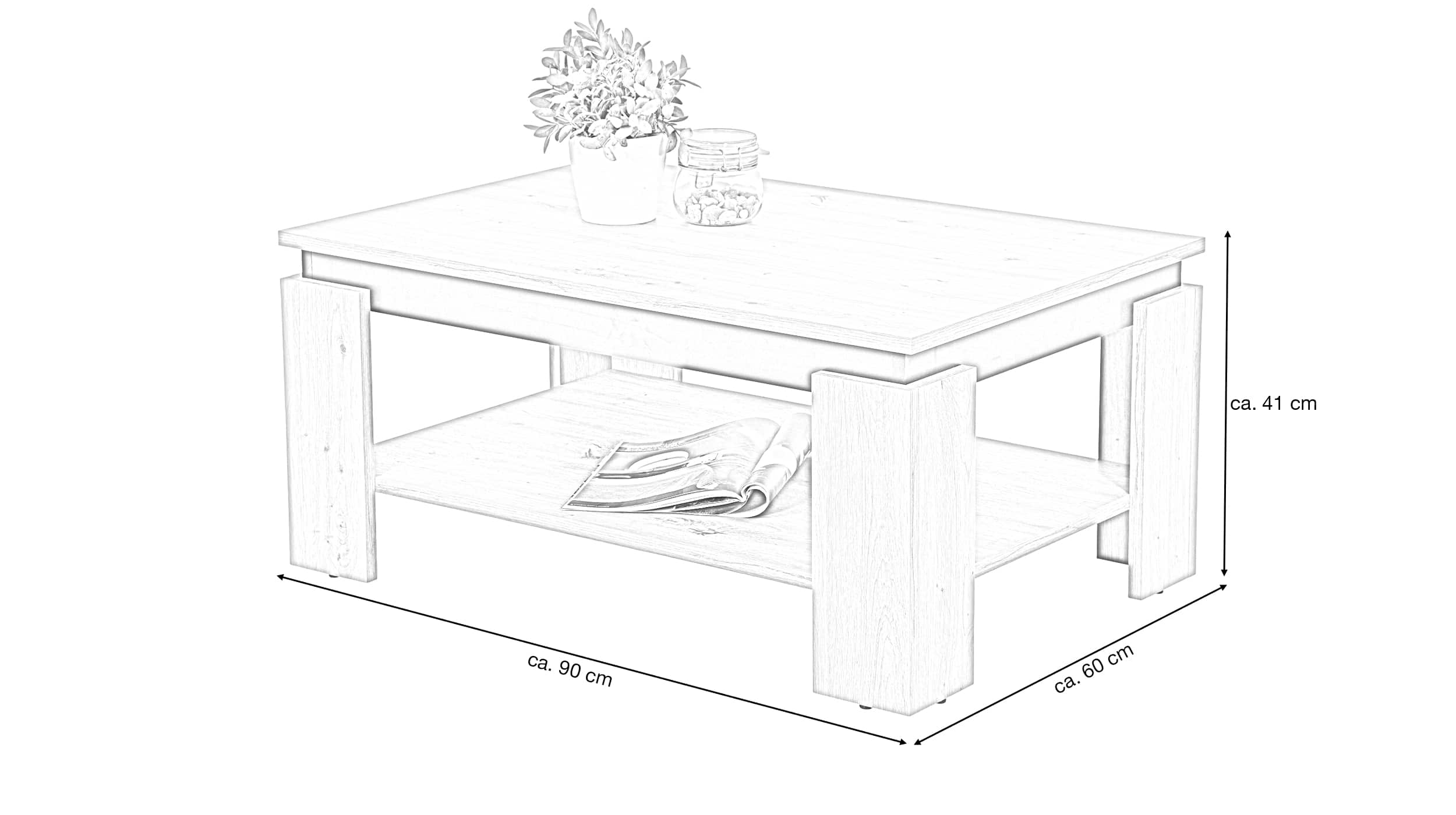 Couchtisch Artisan Eiche - schwarz 90 x 60 cm - TIM