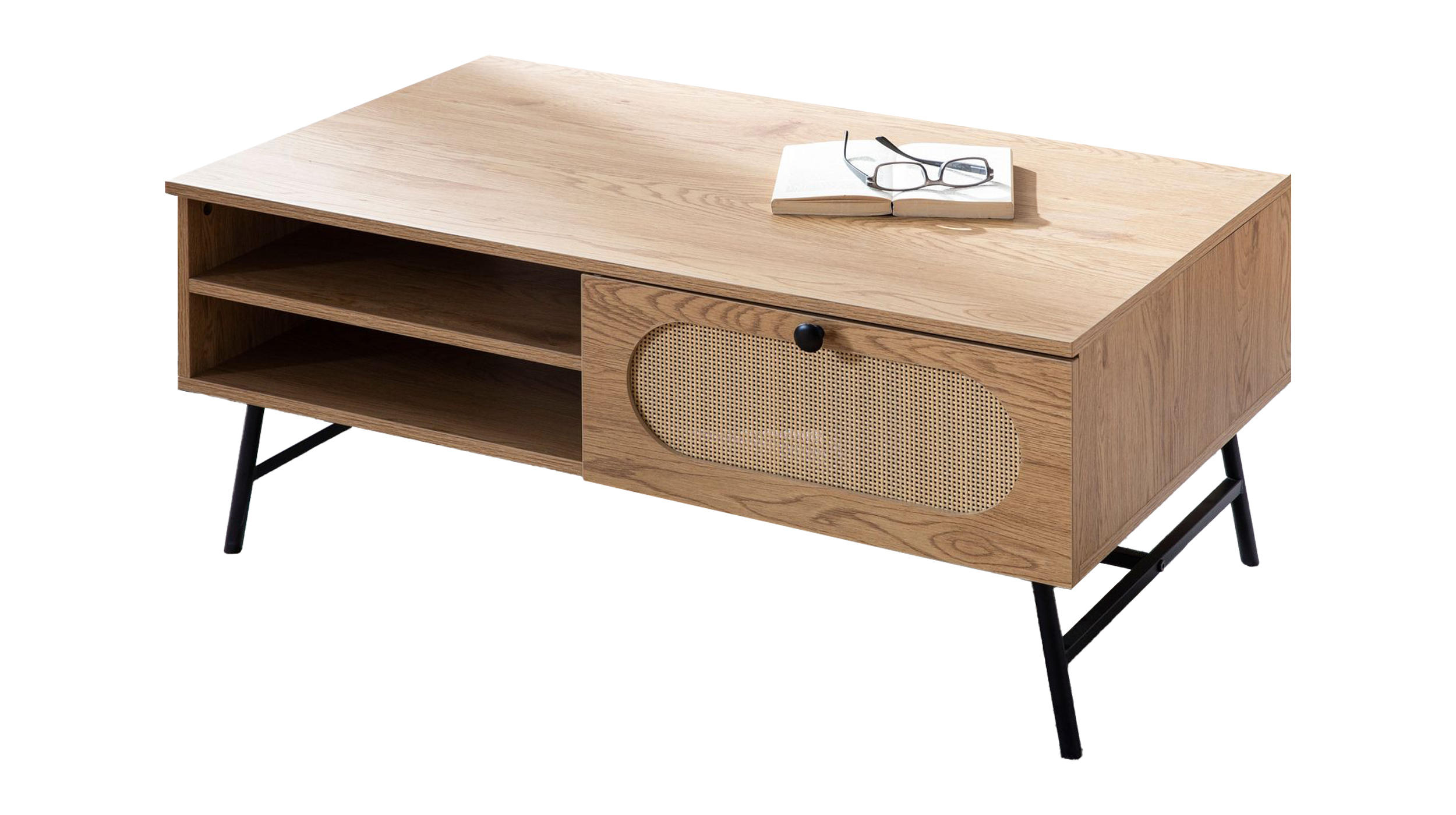 Couchtisch mit Schublade Eiche Holzdekor - Rattan 100 x 60 cm - RATVAN Couchtisch mit Schublade Eiche Holzdekor - Rattan 100 x 60 cm - RATVAN