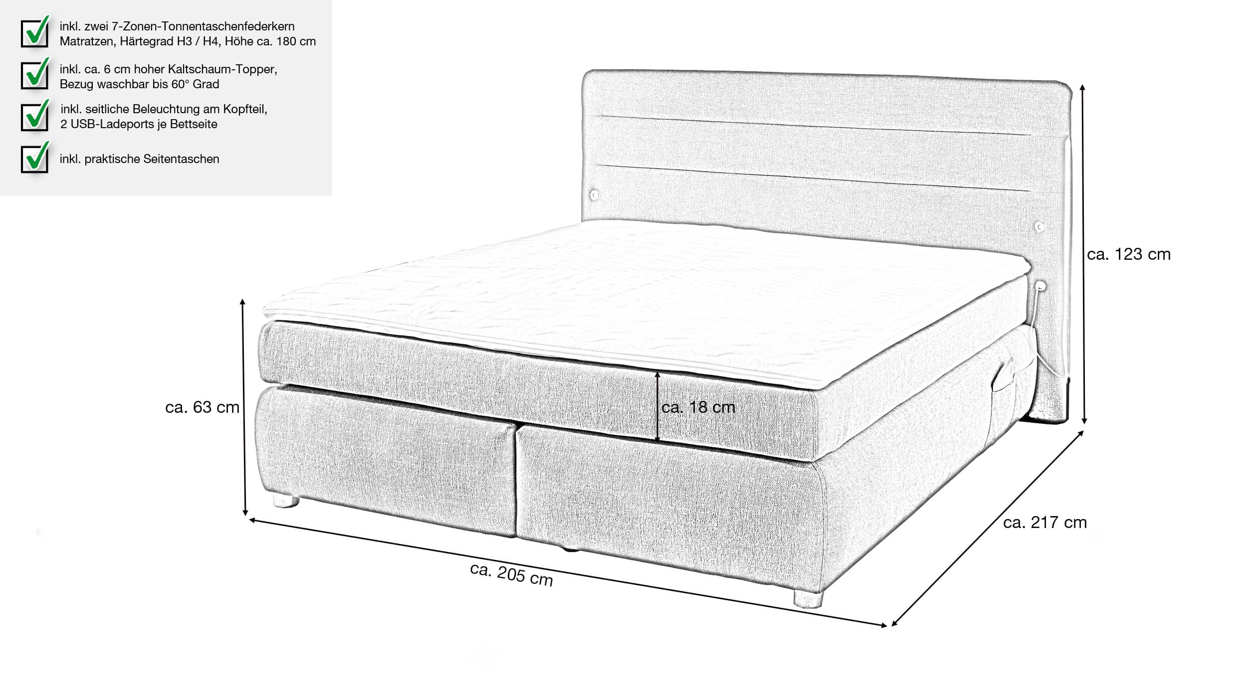 Boxspringbett 180 x 200 cm grau Chenille - LIVIA 