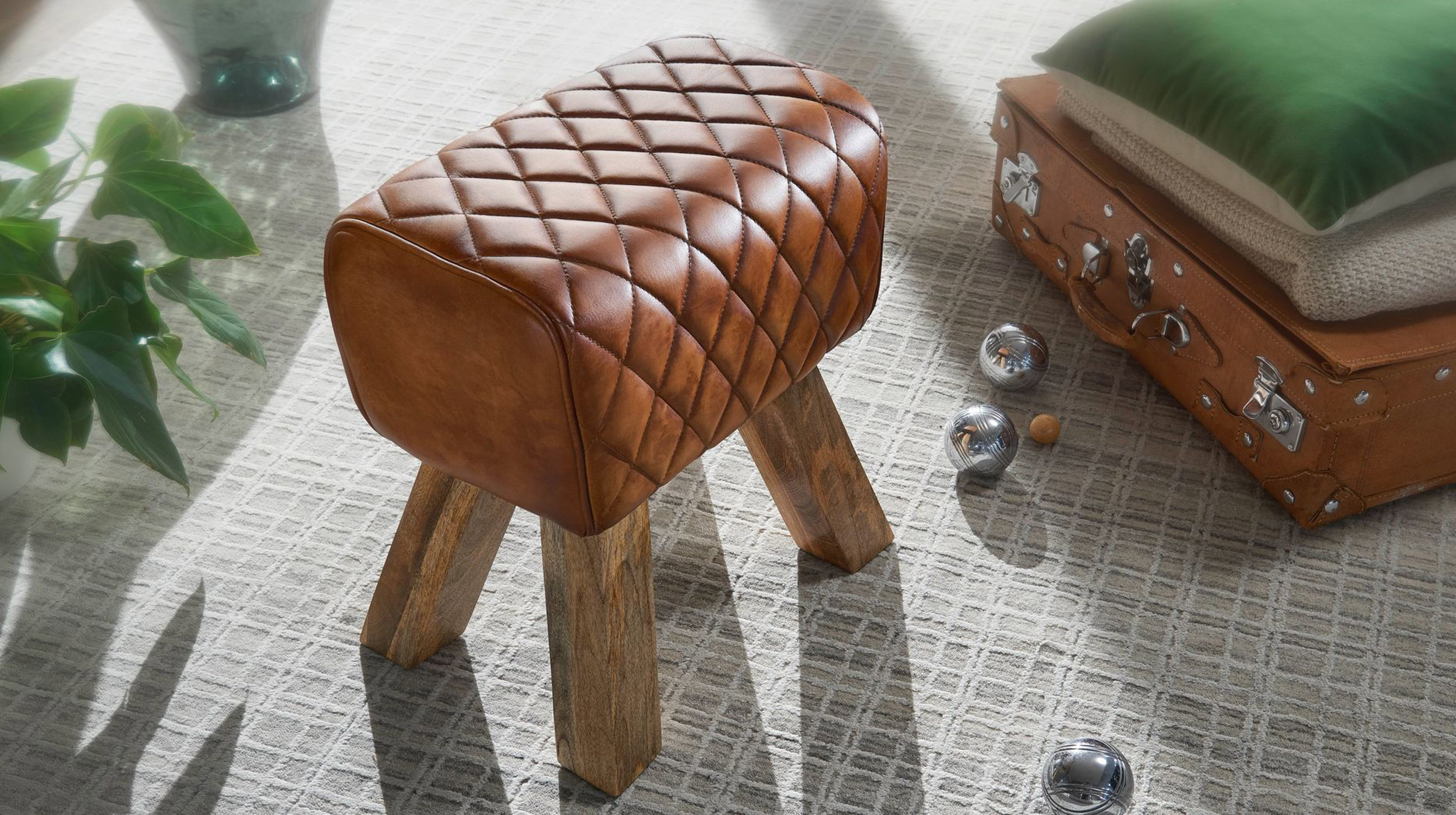 Sitz- & Fußhocker 40 x 27 cm Echtleder Mango massiv lackiert - RIST